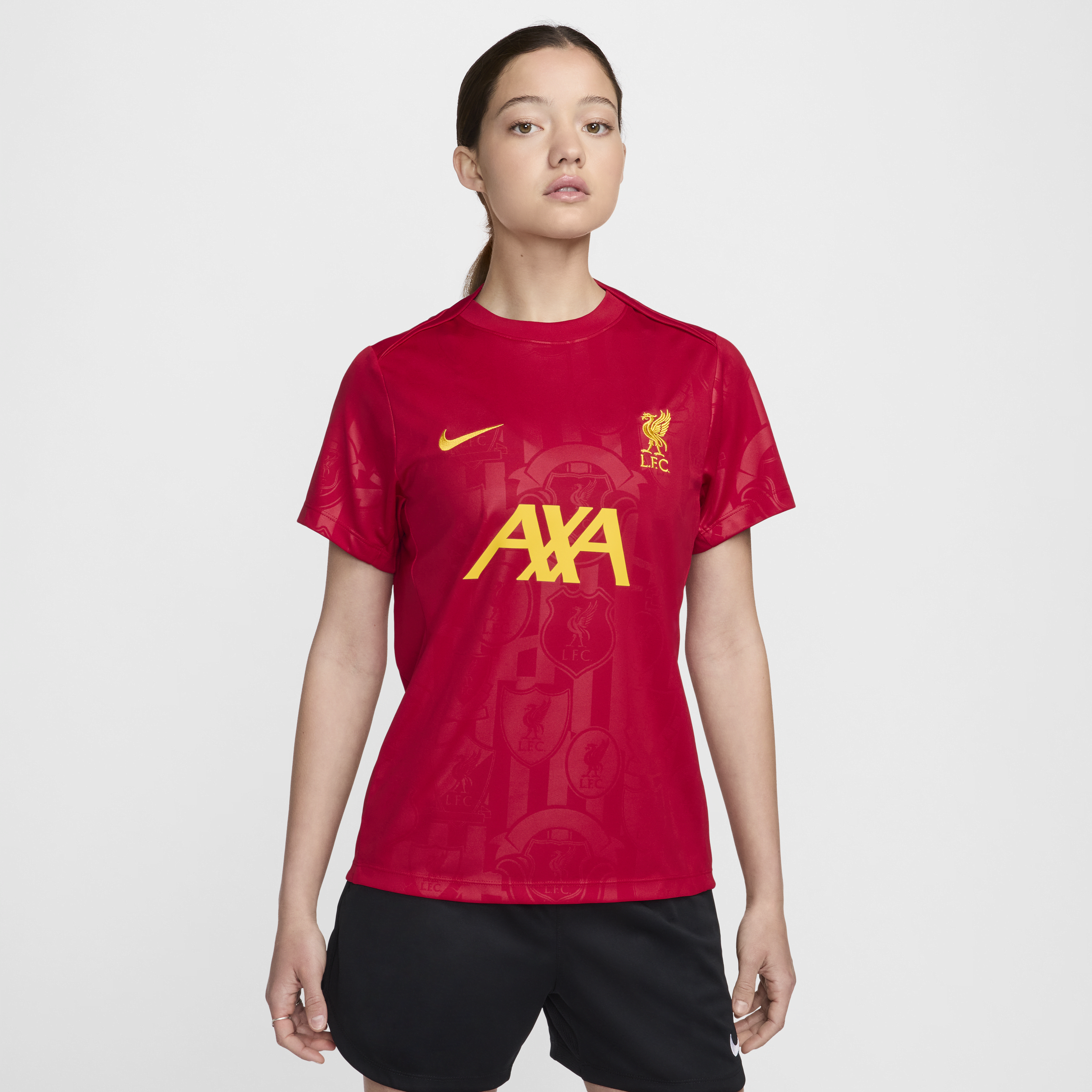 Maglia da calcio pre-partita a manica corta Nike Dri-FIT Liverpool FC Academy Pro – Donna - Rosso