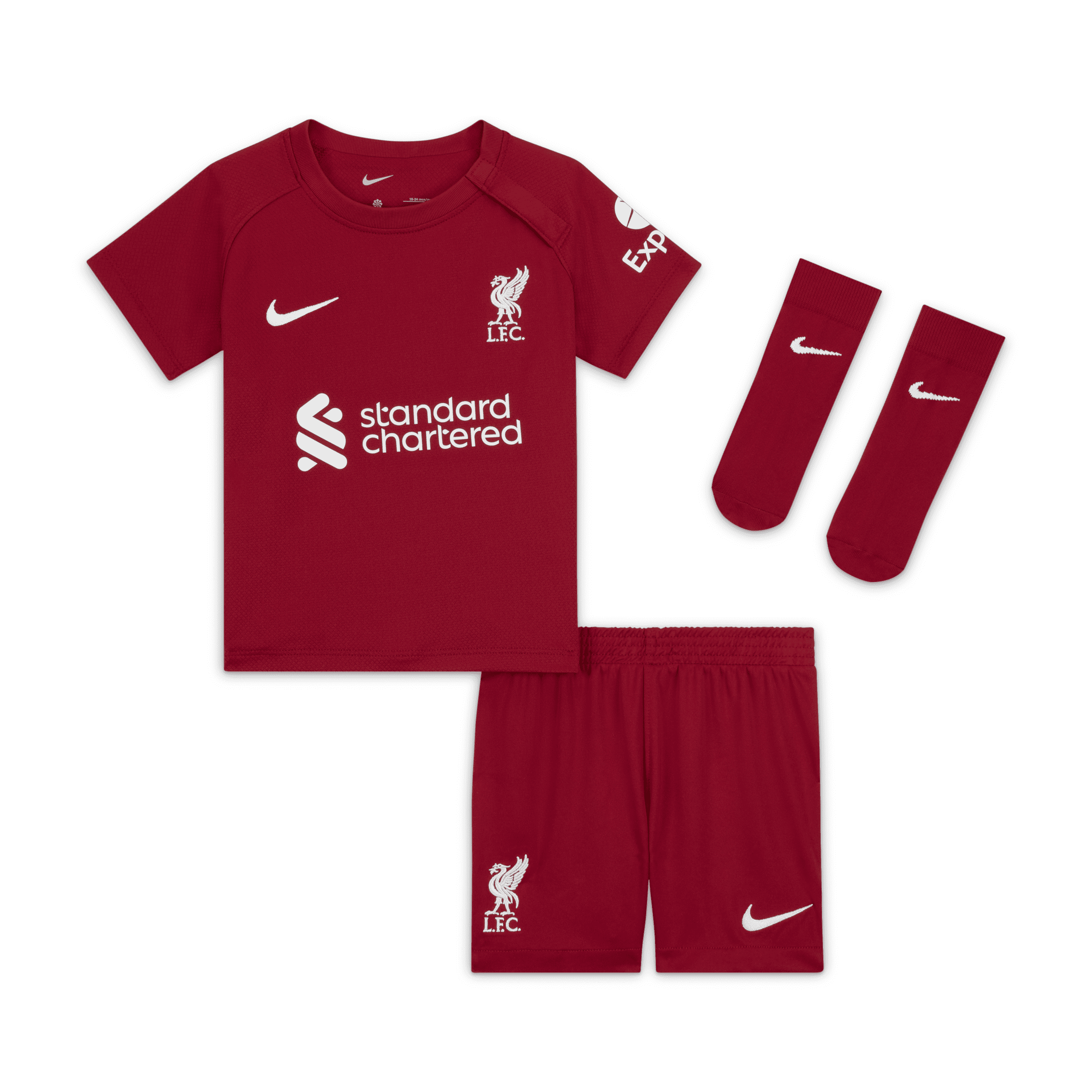 Nike Liverpool FC 2022/23 Home-fodboldsæt til babyer - rød