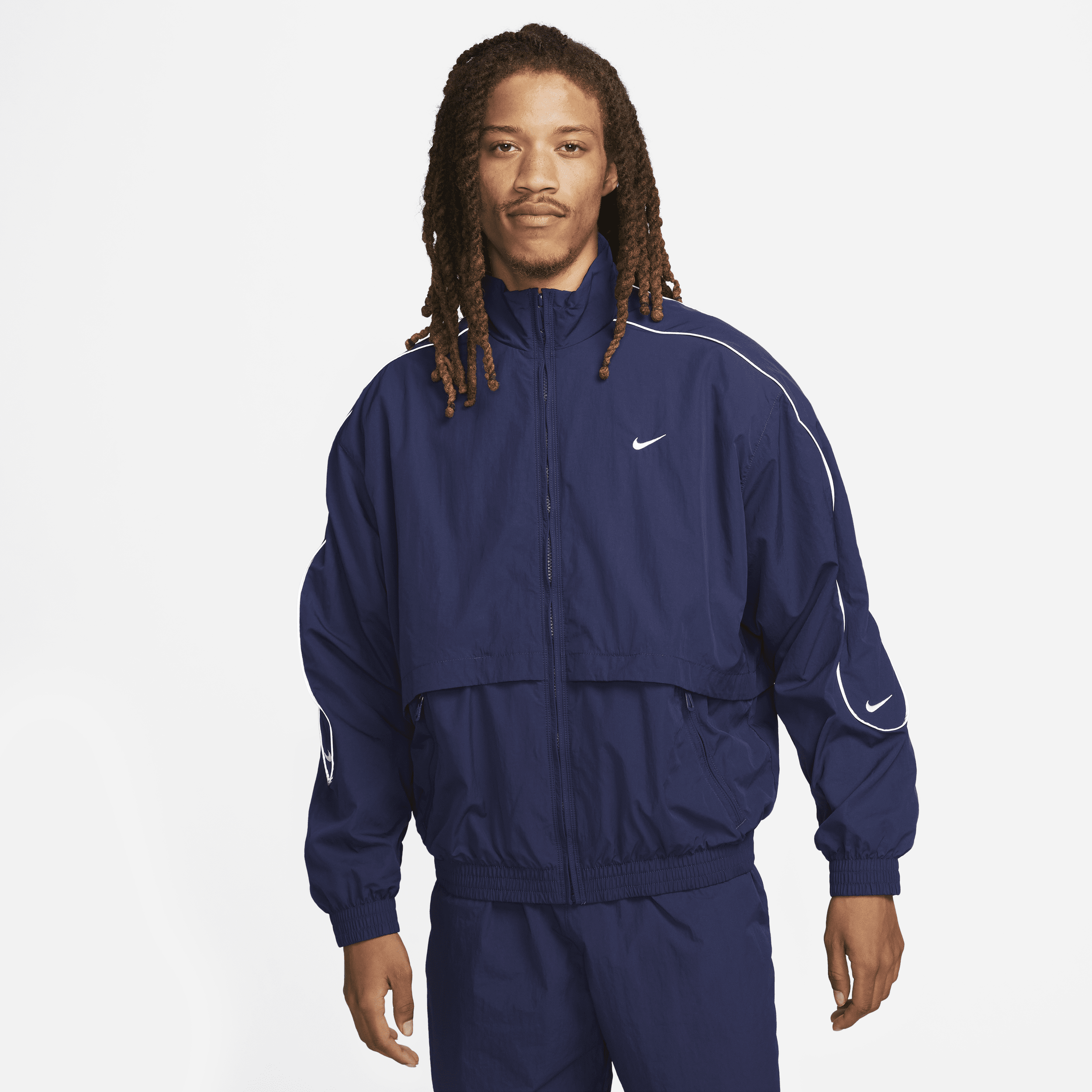 Vævet Nike Sportswear Solo Swoosh-løbejakke til mænd - blå