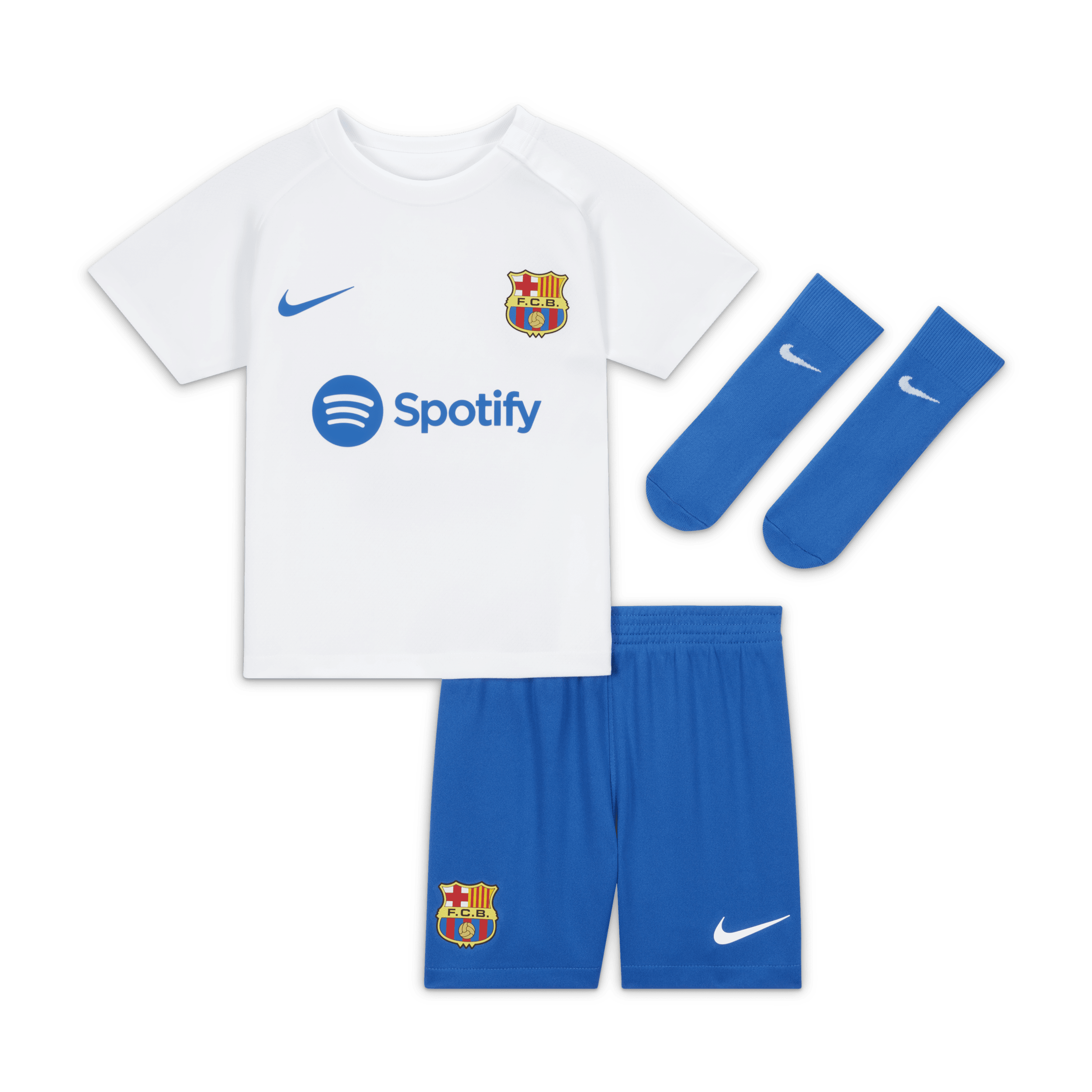 FC Barcelona 2023/24 Away-Nike Dri-FIT-sæt i 3 dele til babyer og småbørn - hvid