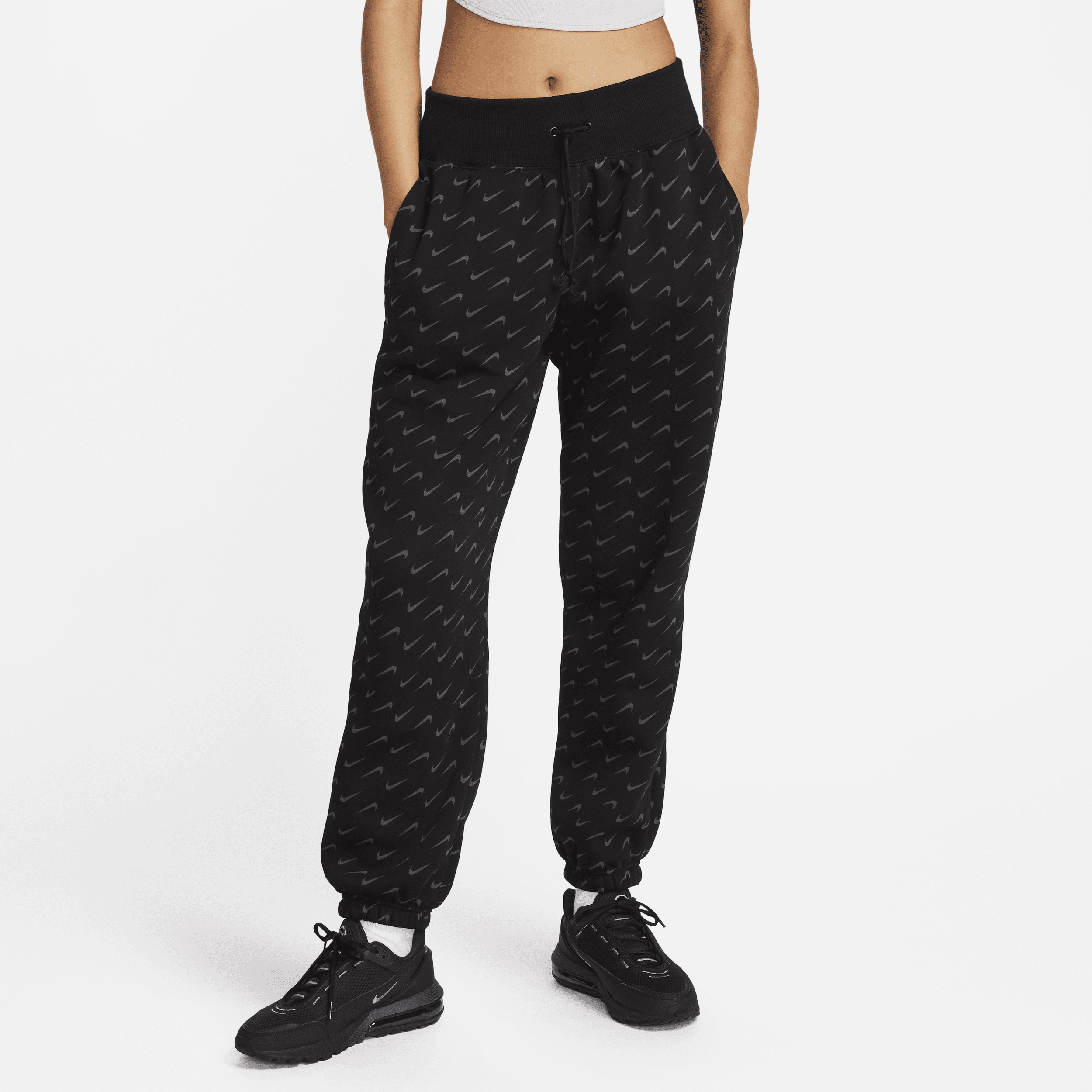 Oversized Nike Sportswear Phoenix-sweatpants i fleece med print til kvinder - sort