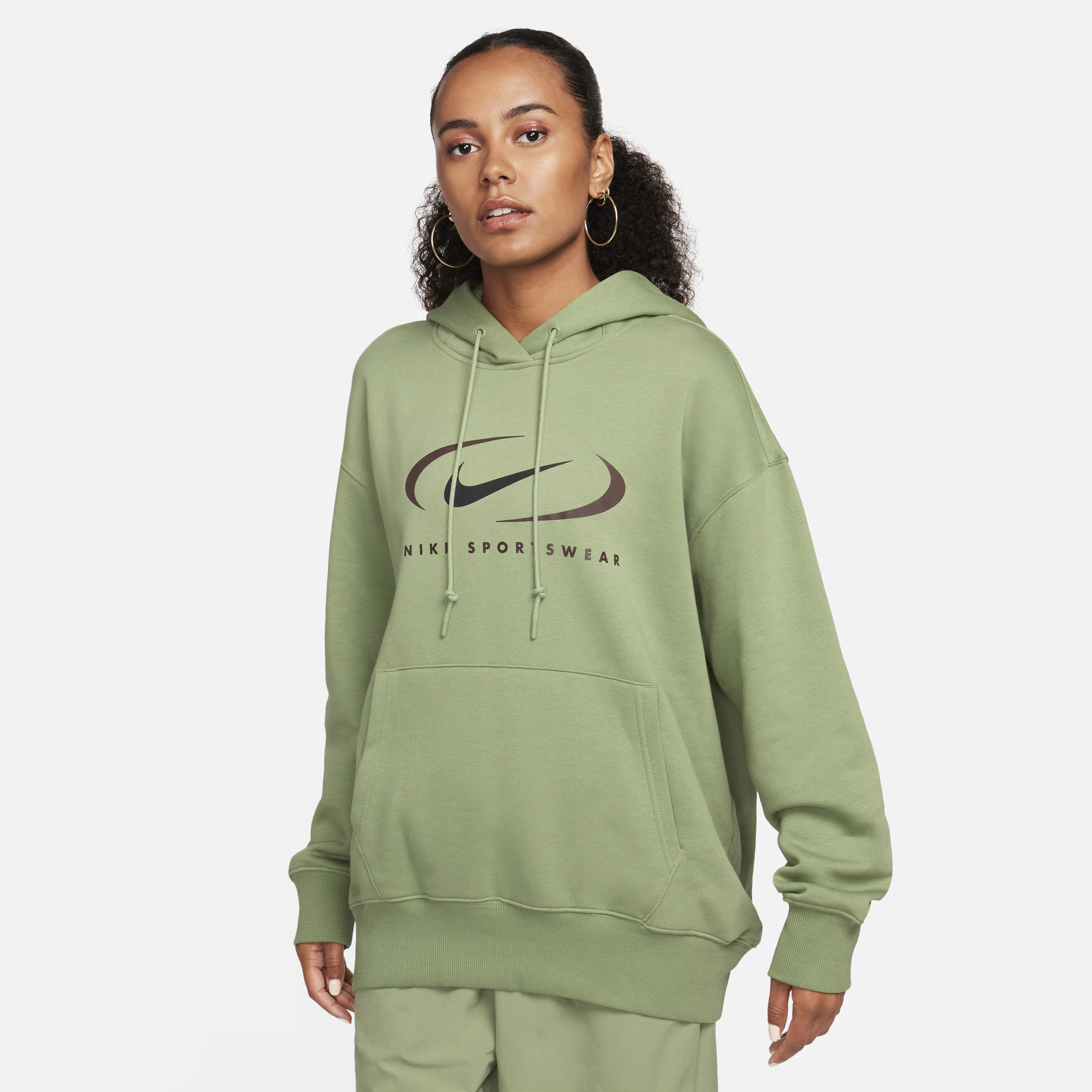 Overdimensioneret Nike Sportswear-pullover-hættetrøje til kvinder - grøn