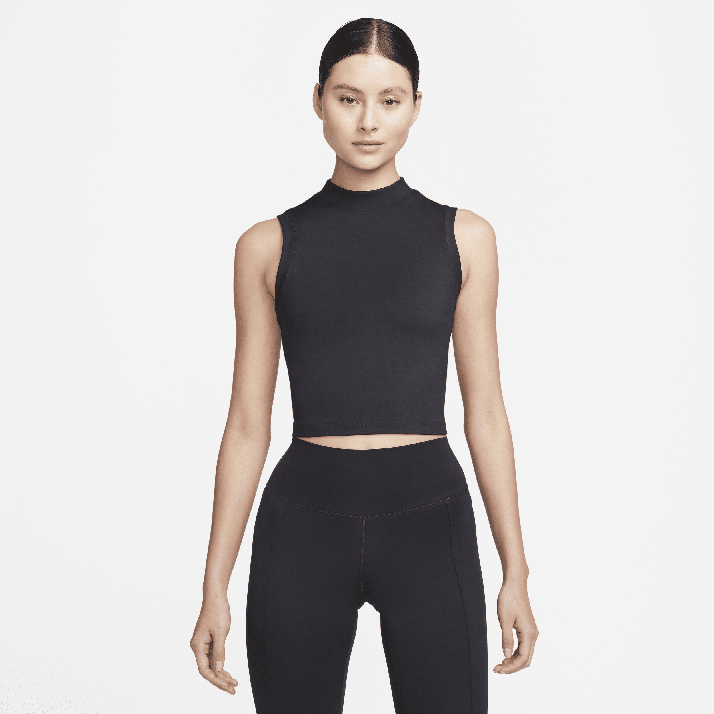 Kort Nike One Fitted Dri-FIT-tanktop med høj halsudskæring til kvinder - sort