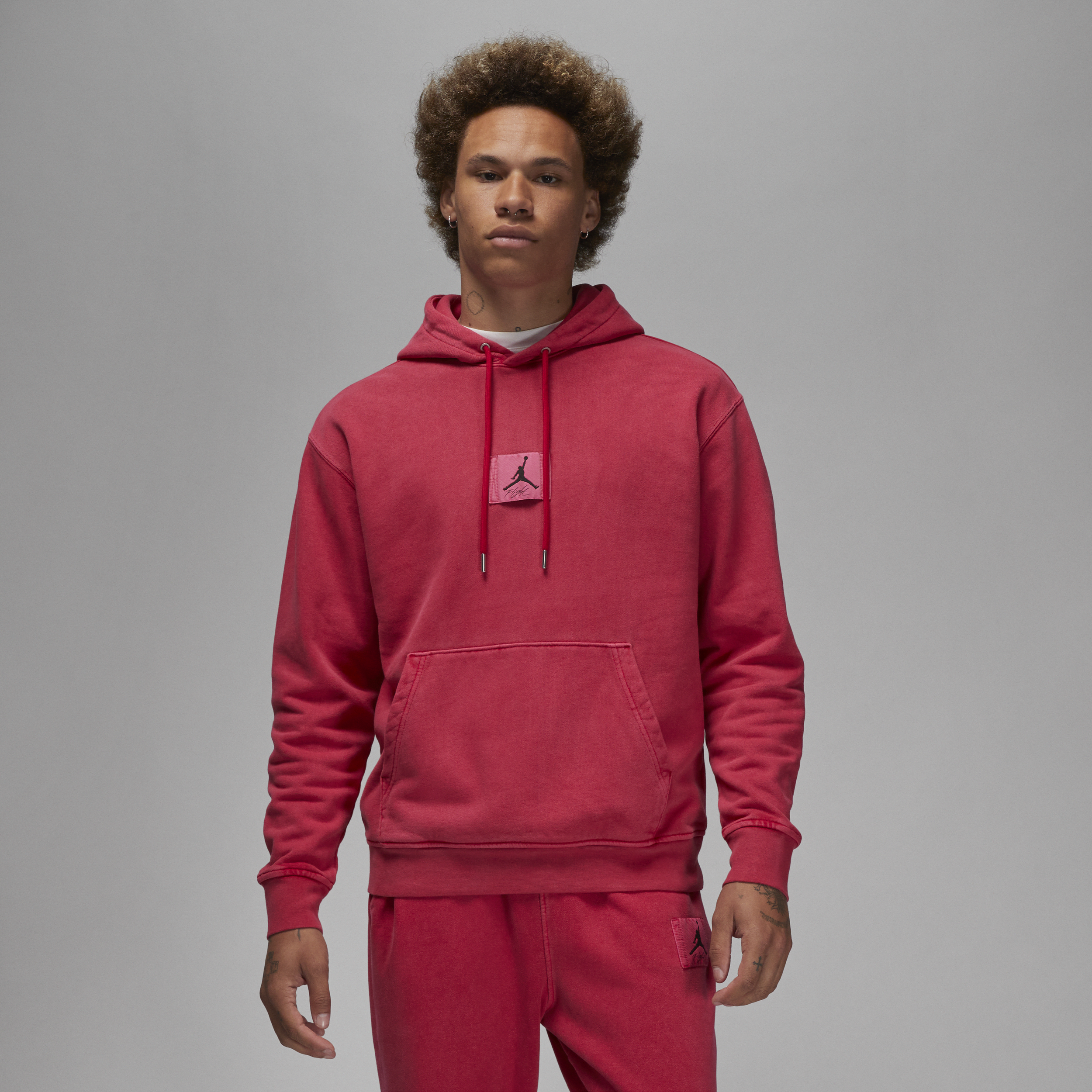 Nike Forvasket Jordan Flight Fleece-pullover-hættetrøje til mænd - rød