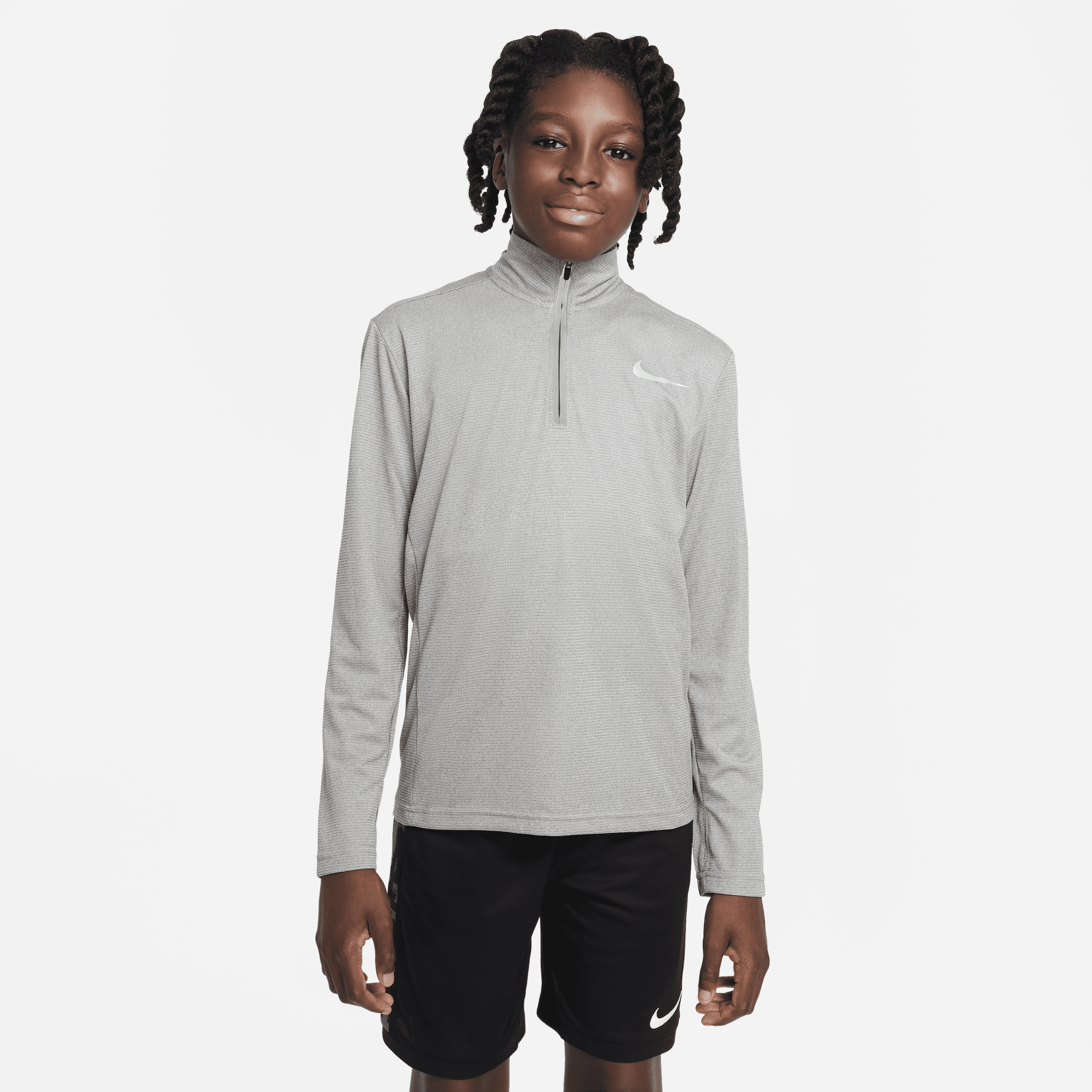 Nike Dri-FIT Poly -træningsoverdel med 1/4 lynlås til større børn (drenge) - grå