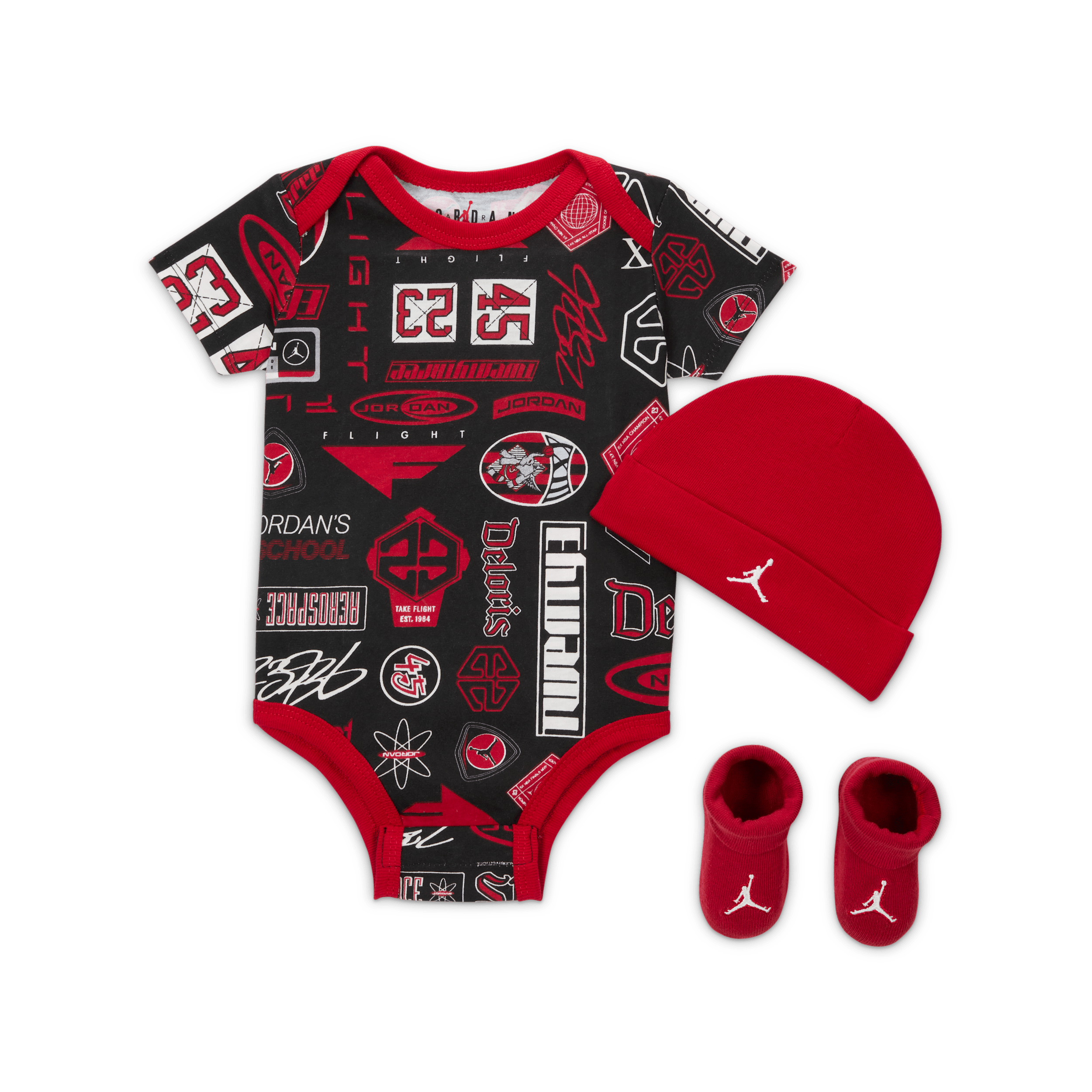 【ナイキ(NIKE)公式ストア】ジョーダン エッセンシャル ベビー プリント スリーピース ボディスーツ セット IF0174-010 ブラック 【ナイキ(NIKE)公式ストア】ジョーダン エッセンシャル ベビー プリント スリーピース ボディスーツ セット IF0174-010 ブラック