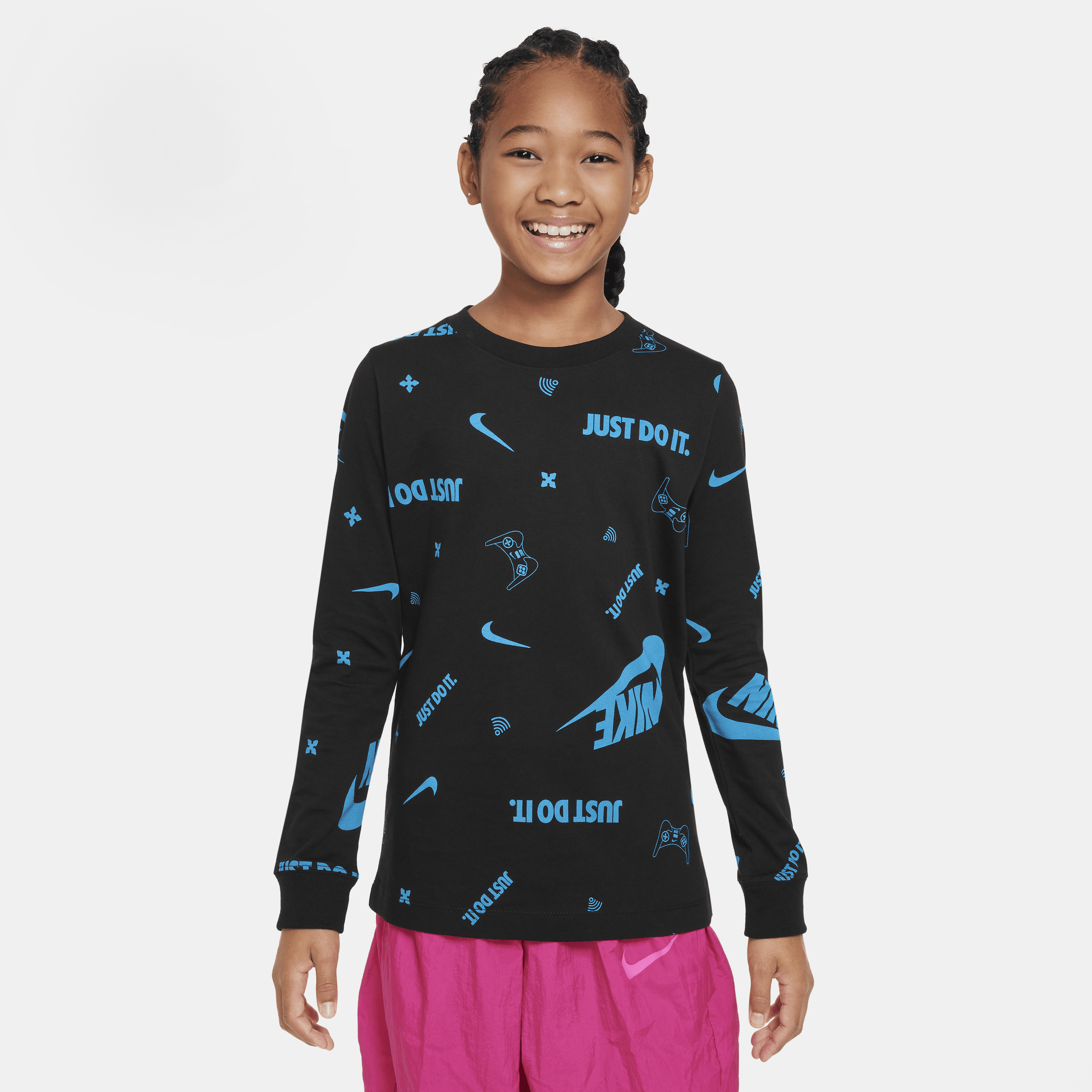 Langærmet Nike Sportswear-T-shirt til større børn - sort