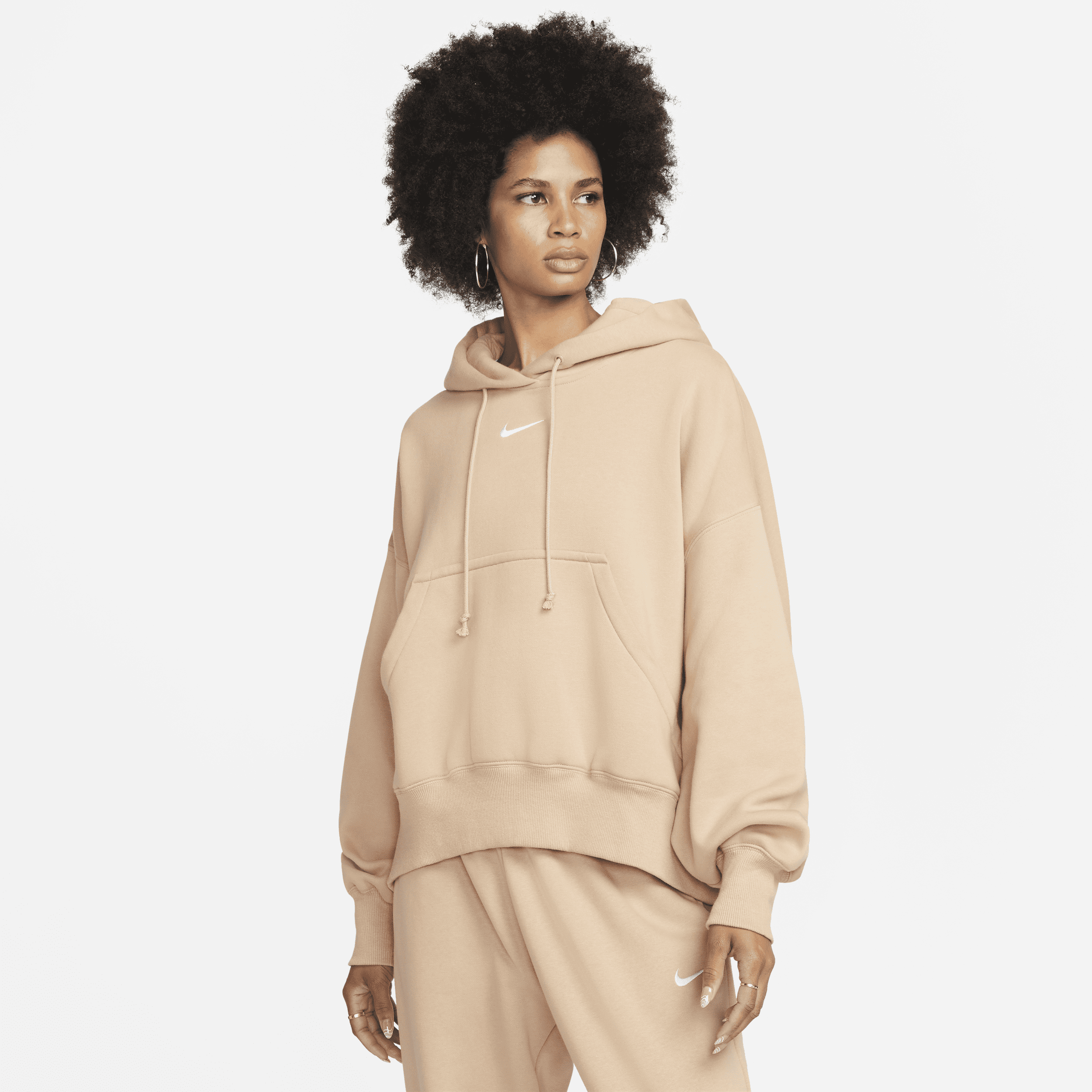 Ekstra overdimensioneret Nike Sportswear Phoenix Fleece-pullover-hættetrøje til kvinder - brun