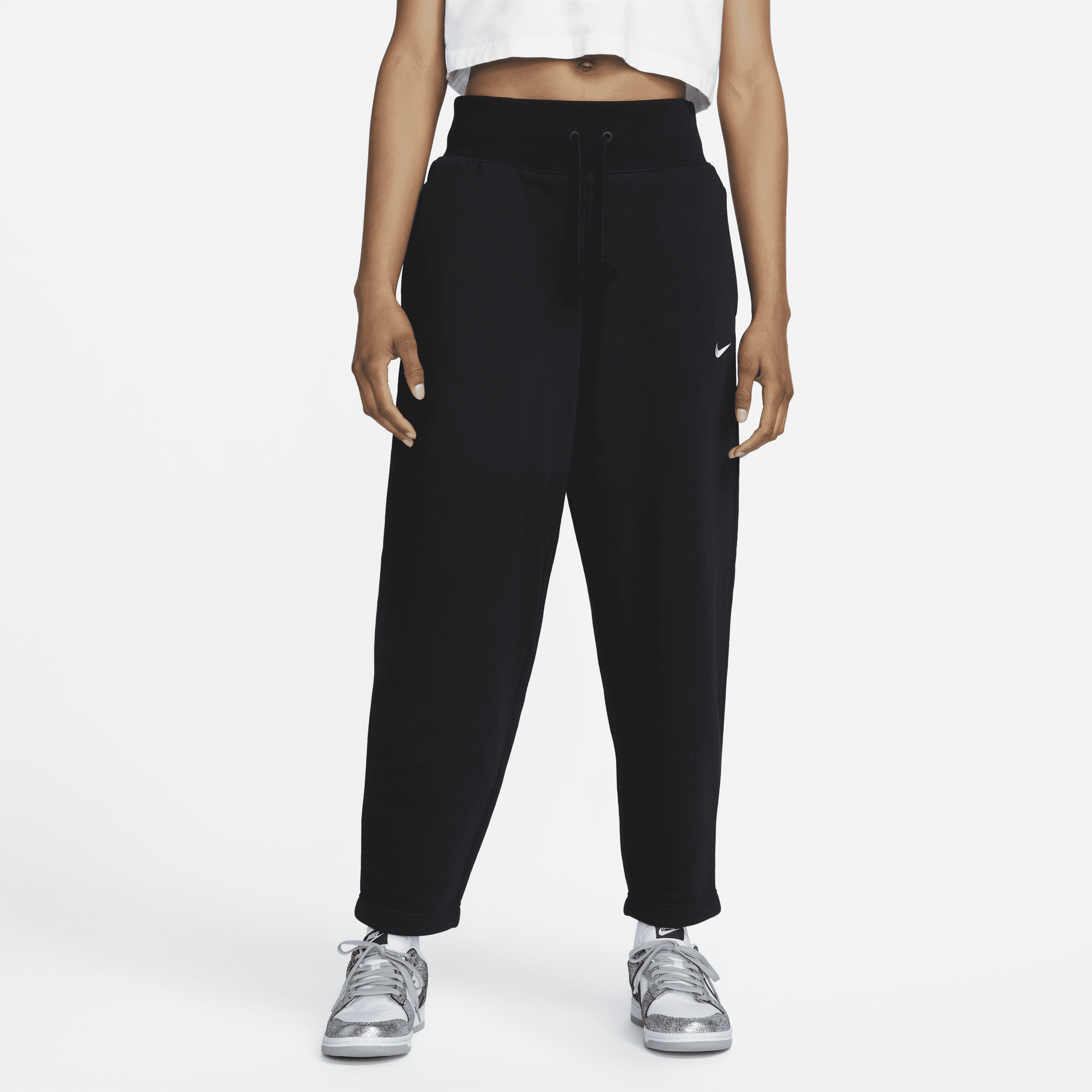 Pantaloni tuta Curve a 7/8 e vita alta Nike Sportswear Phoenix Fleece – Donna - Nero
