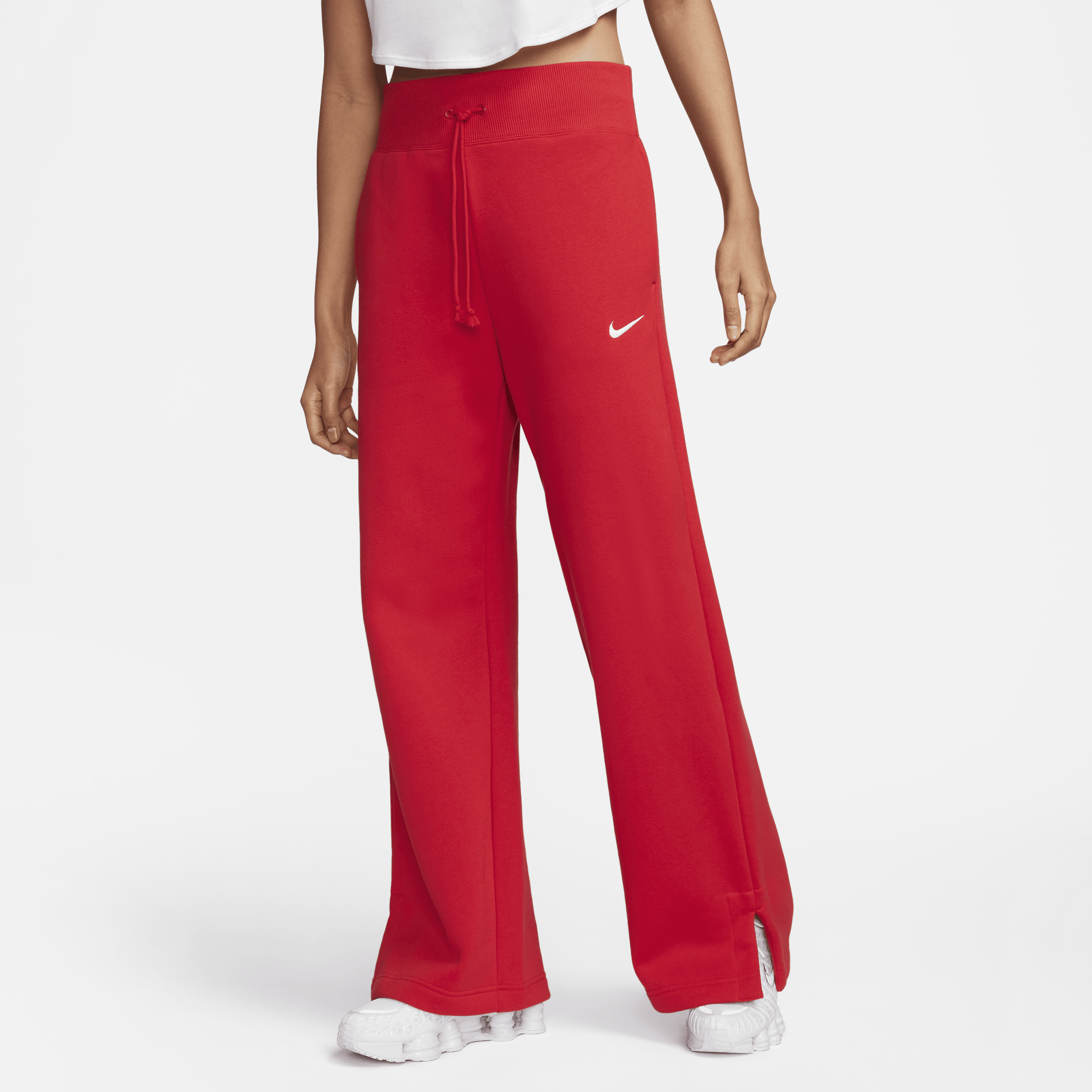 Nike Sportswear Phoenix Fleece-sweatpants med høj talje og brede ben til kvinder - rød
