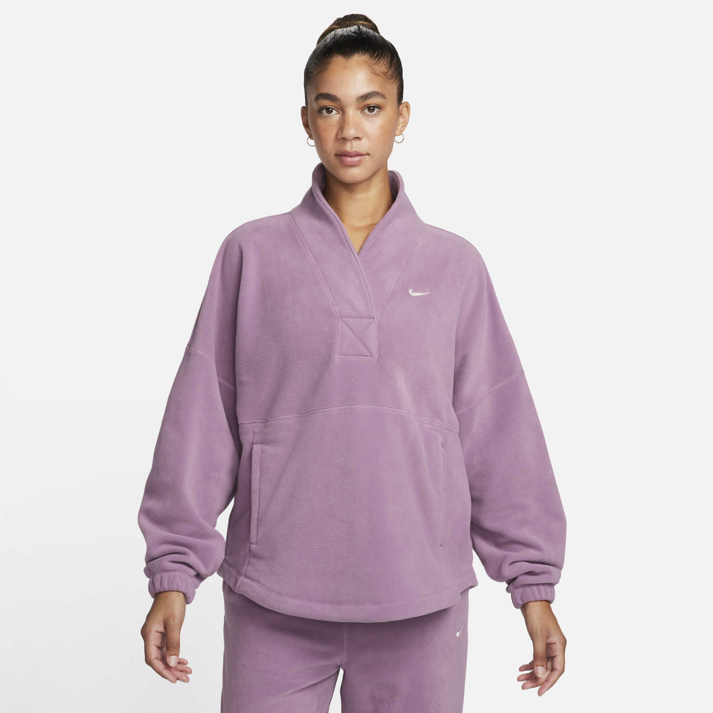 Overdimensioneret Nike Therma-FIT One-trøje i fleece med lange ærmer til kvinder - lilla