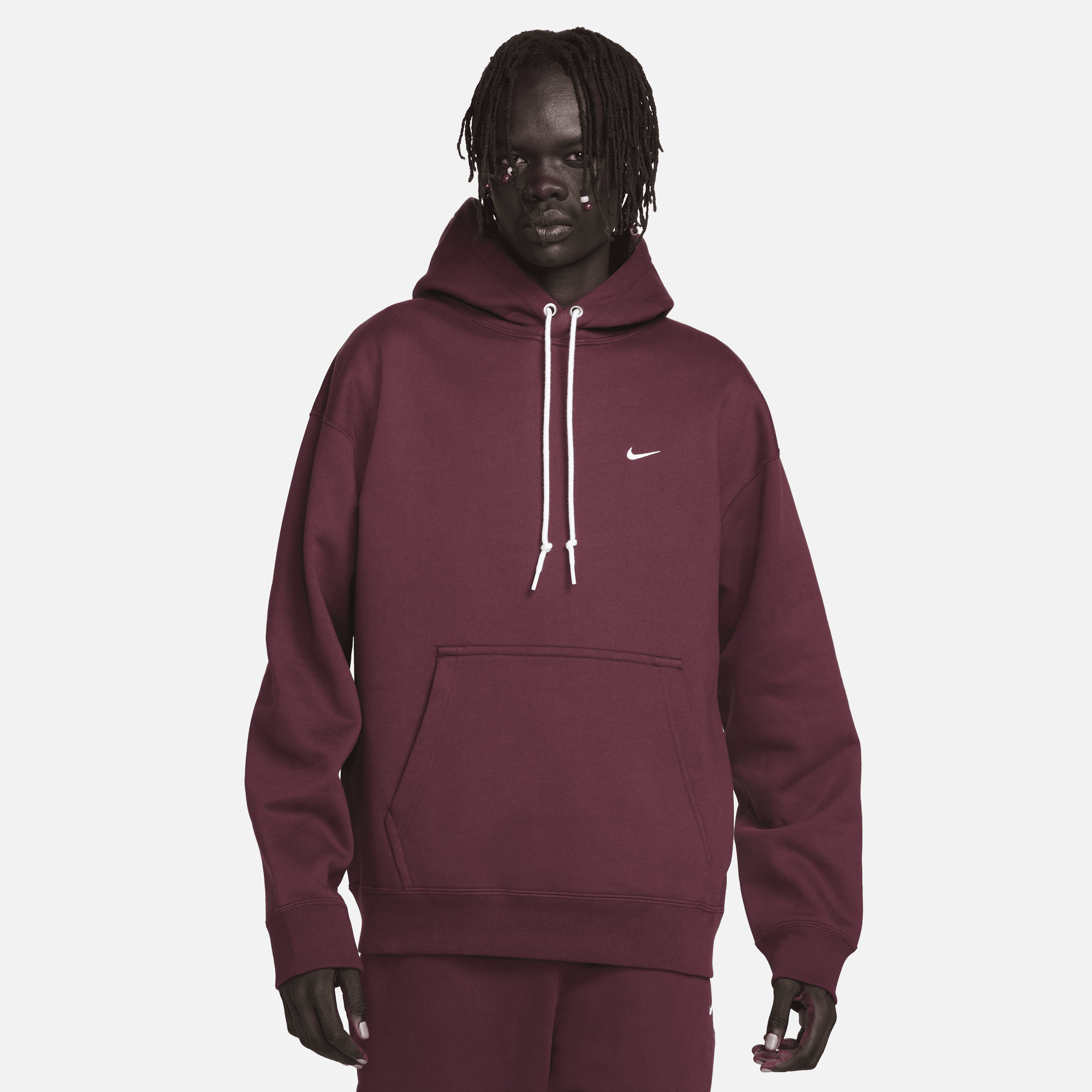 Felpa pullover in fleece con cappuccio Nike Solo Swoosh – Uomo - Rosso