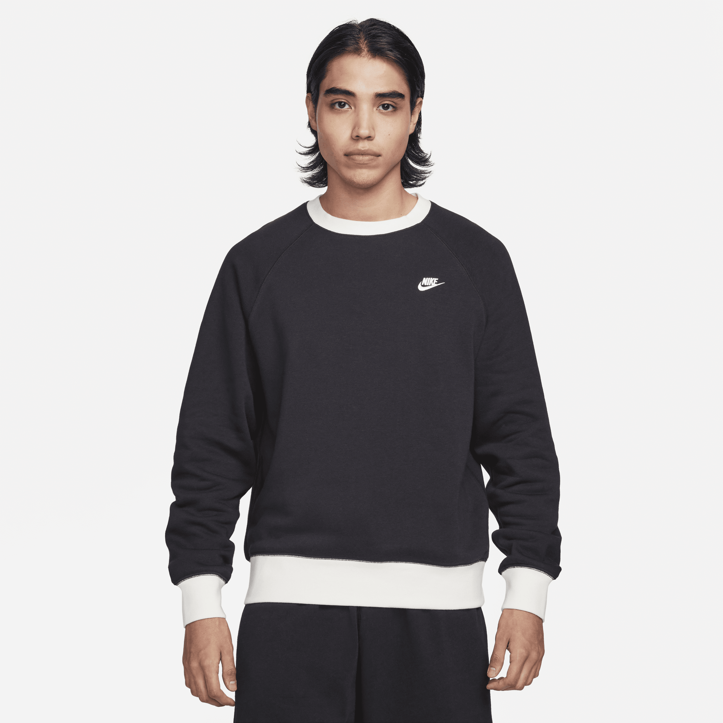 Langærmet Nike Club Fleece-raglantrøje til mænd - sort