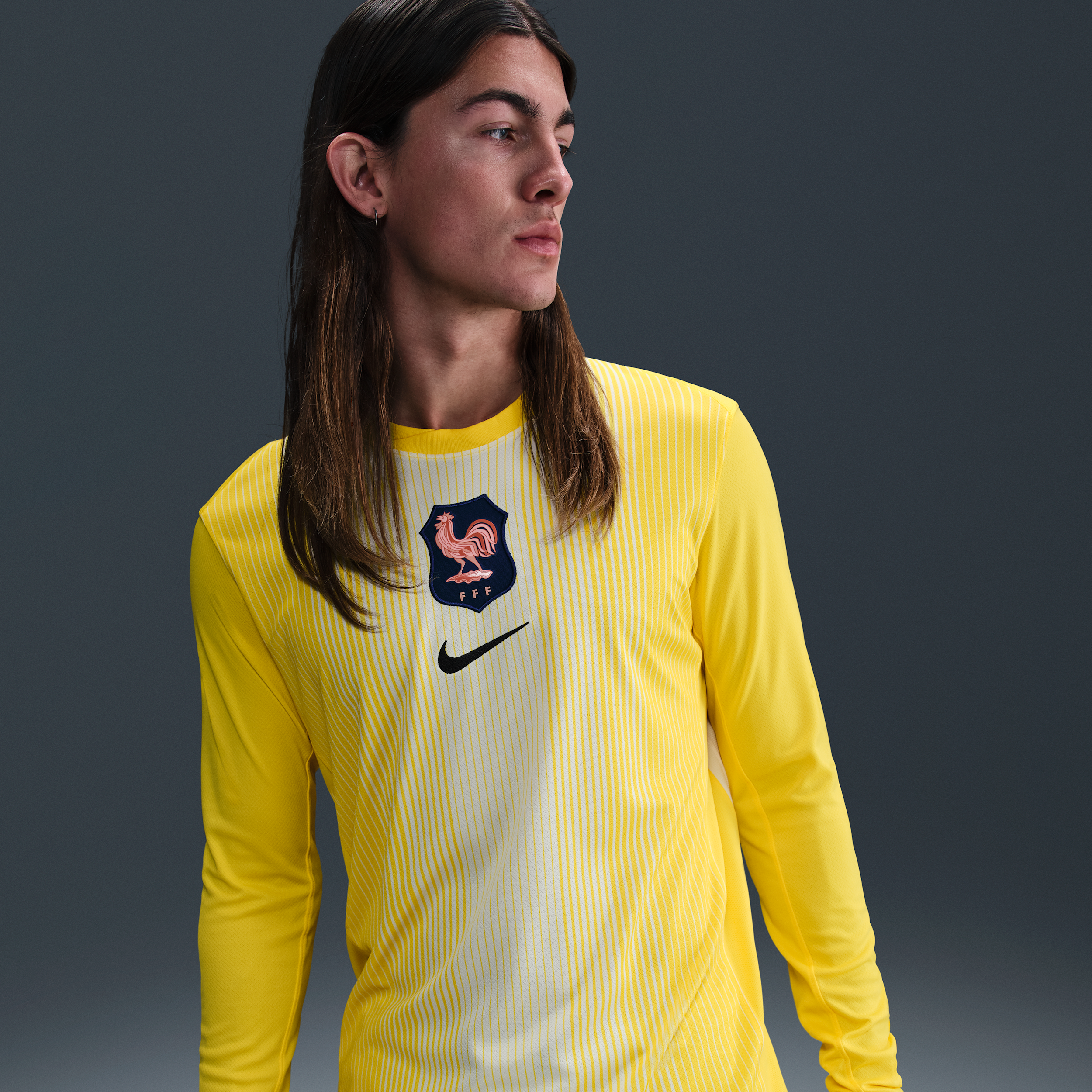 Maglia da calcio replica a manica lunga Nike Dri-FIT FFF 2025/26 Stadium da uomo – Goalkeeper - Giallo