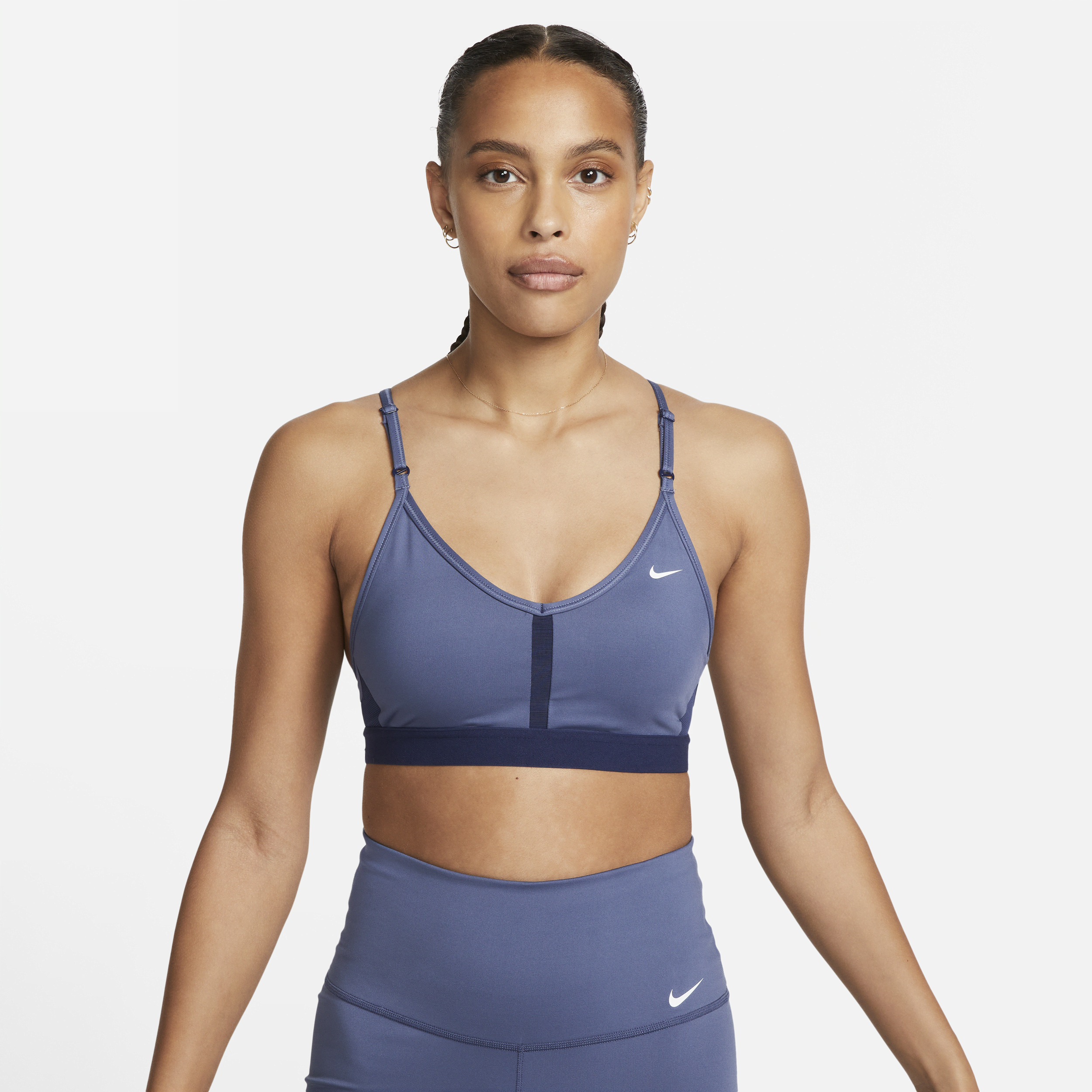 Bra imbottito a sostegno leggero con scollo a V Nike Indy – Donna - Blu