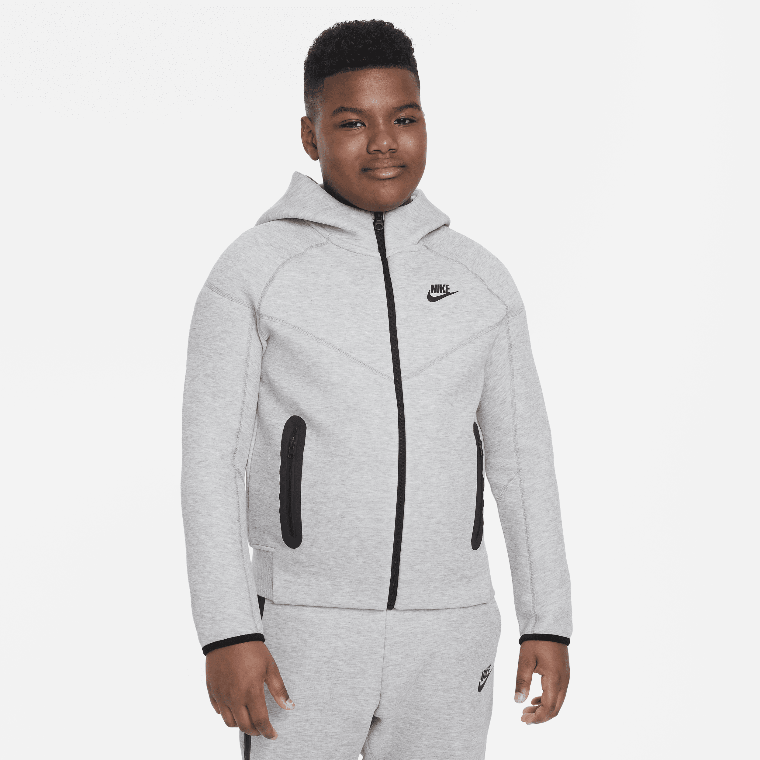 Nike Sportswear Tech Fleece Hoodie met rits over de hele lengte voor jongens (ruimere maten) - Grijs
