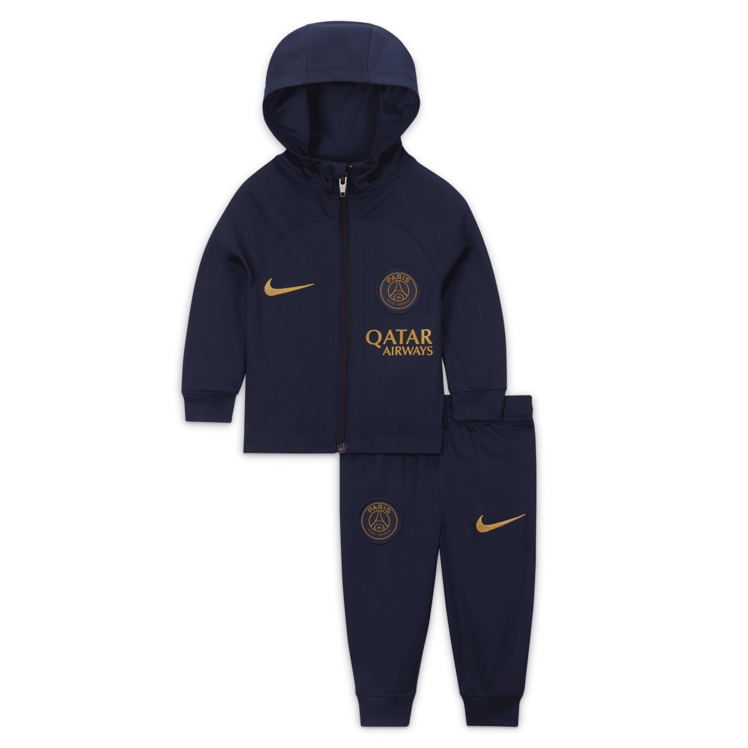 Paris Saint-Germain Strike Nike Dri-FIT-tracksuit med hætte til babyer/småbørn - blå