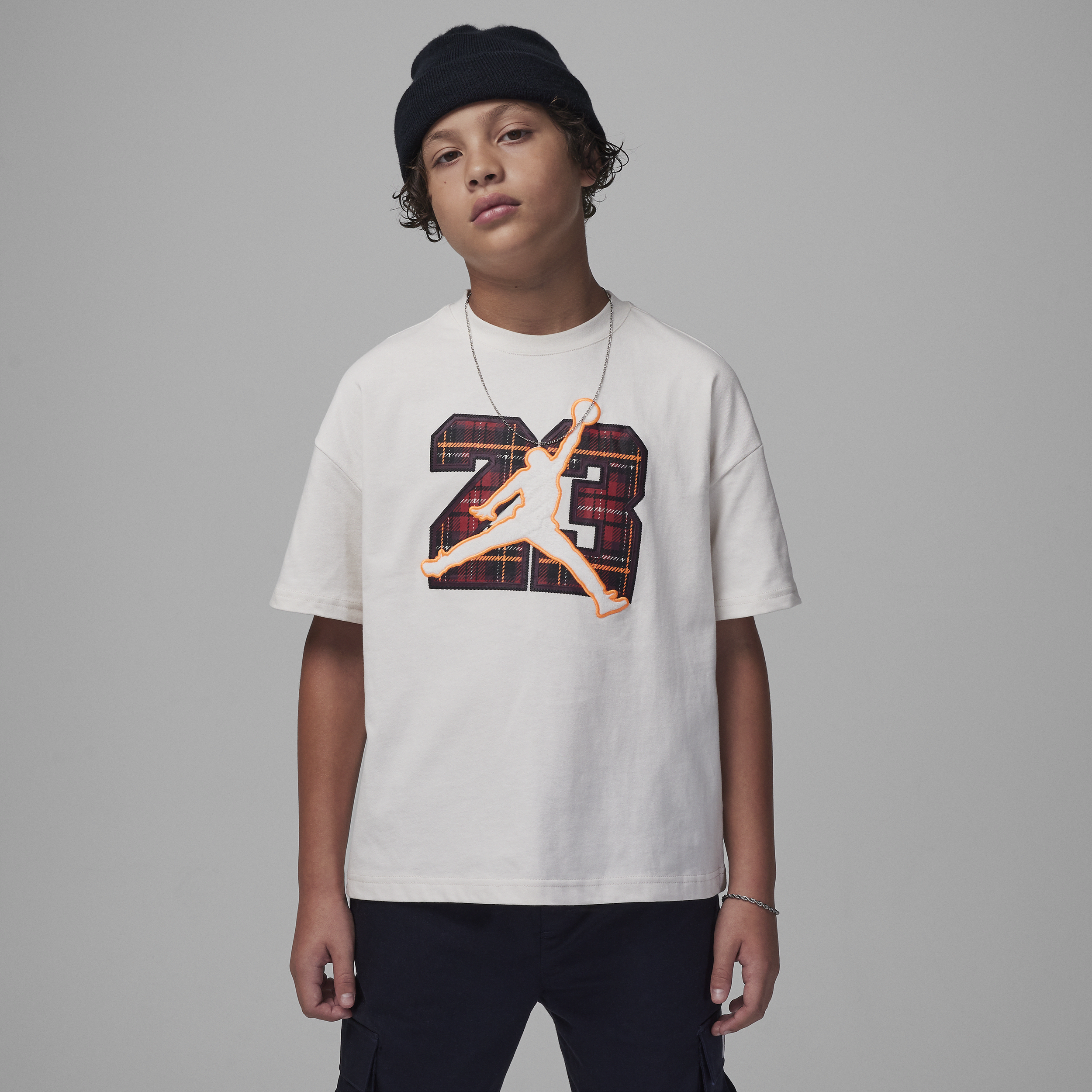 Nike T-shirt Jordan Plaid Pack 23 – Ragazzi - Grigio