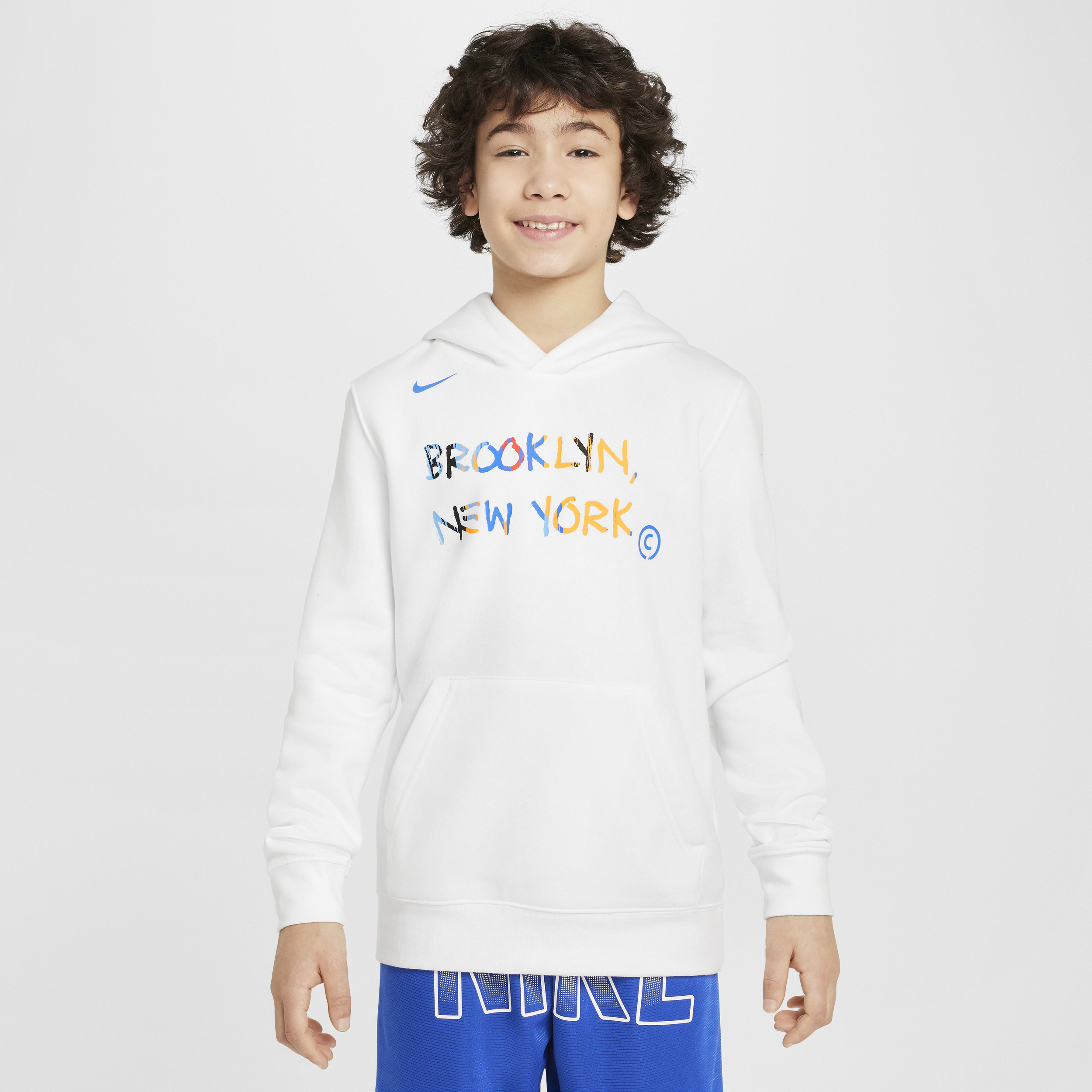 Felpa pullover in fleece con cappuccio Brooklyn Nets City Edition Nike NBA – Ragazzo/a - Bianco
