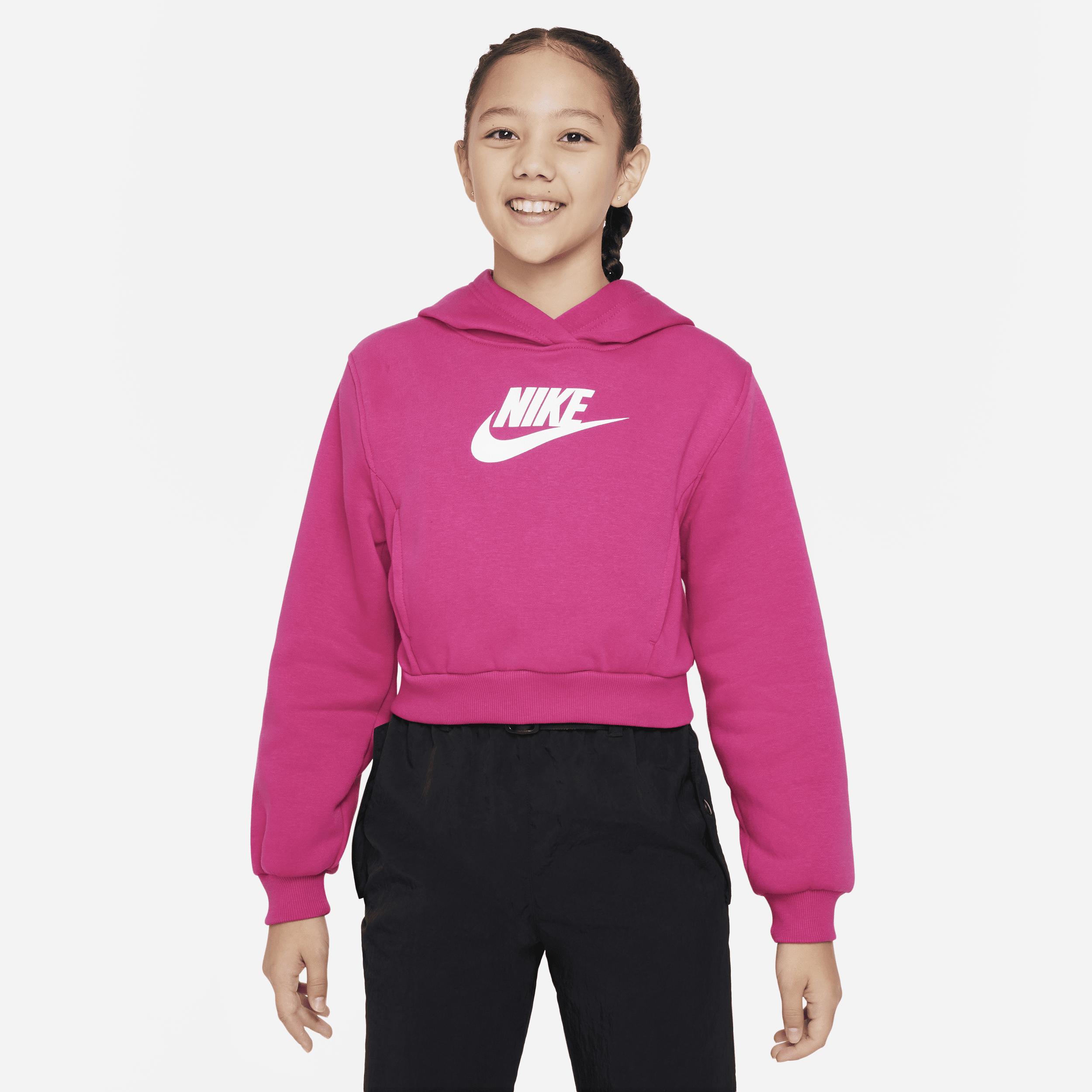Kort Nike Sportswear Club Fleece-hættetrøje til større børn (piger) - Pink