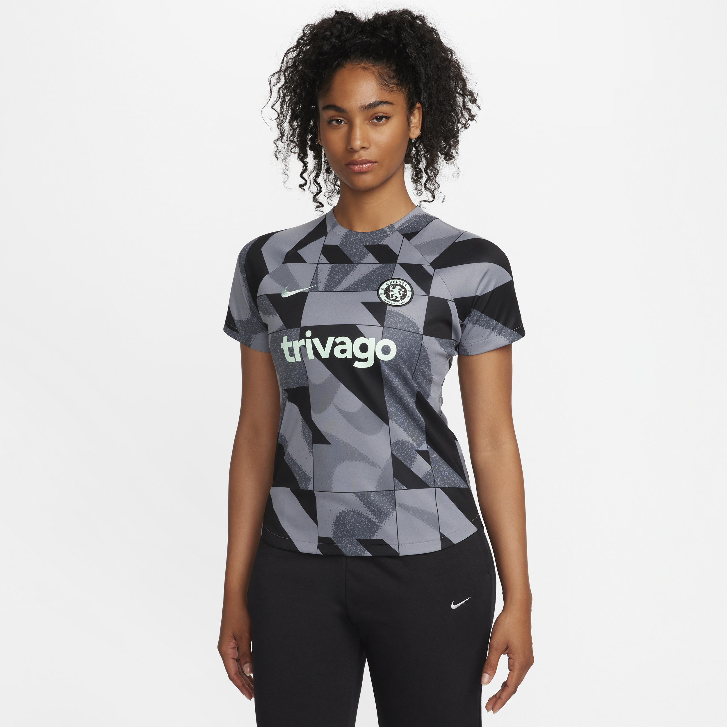 Chelsea FC Academy Pro Third Nike Dri-FIT-Pre-Match-fodboldtrøje med korte ærmer til kvinder - grå