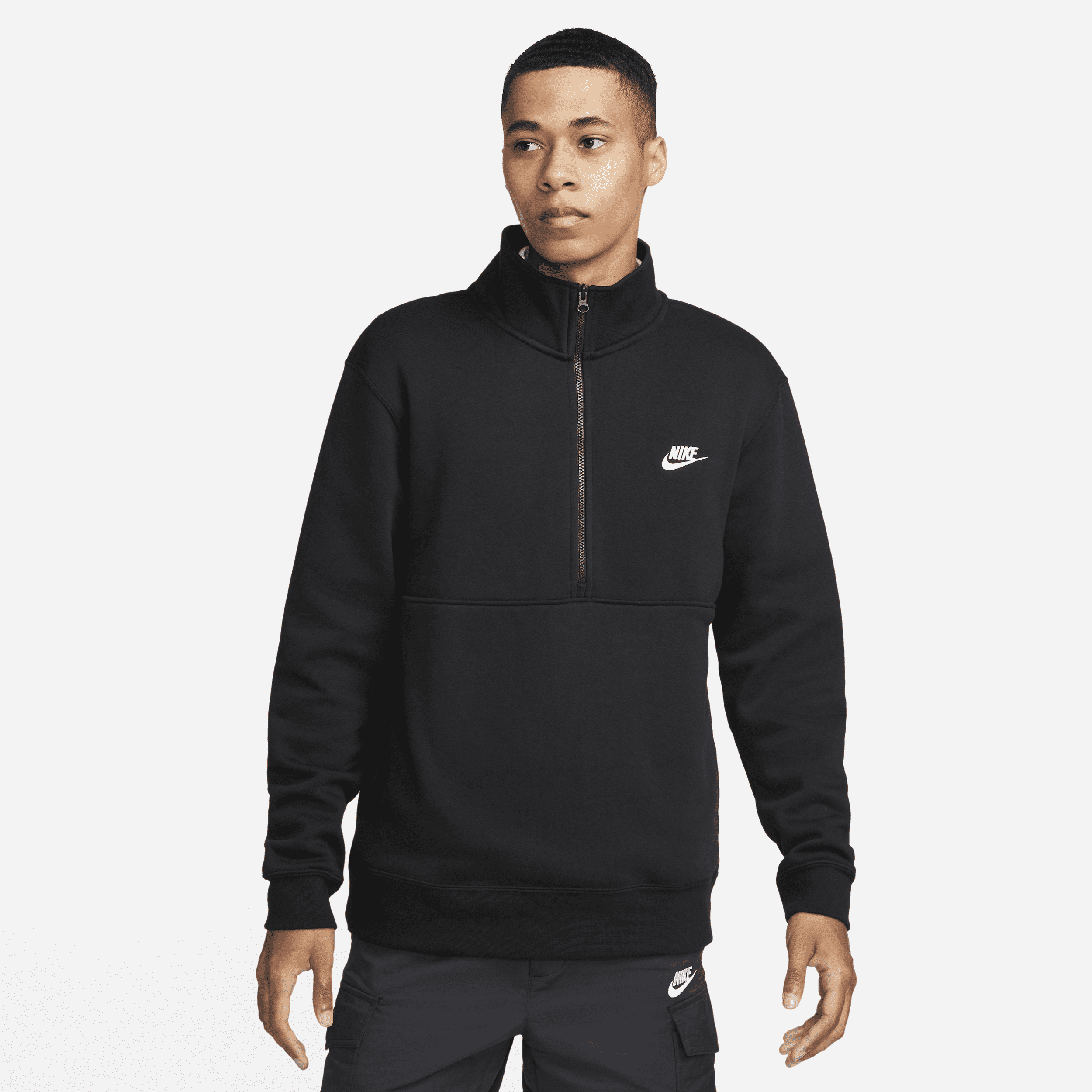 Nike Sportswear Club Trui van geborsteld materiaal met halflange rits voor heren - Zwart