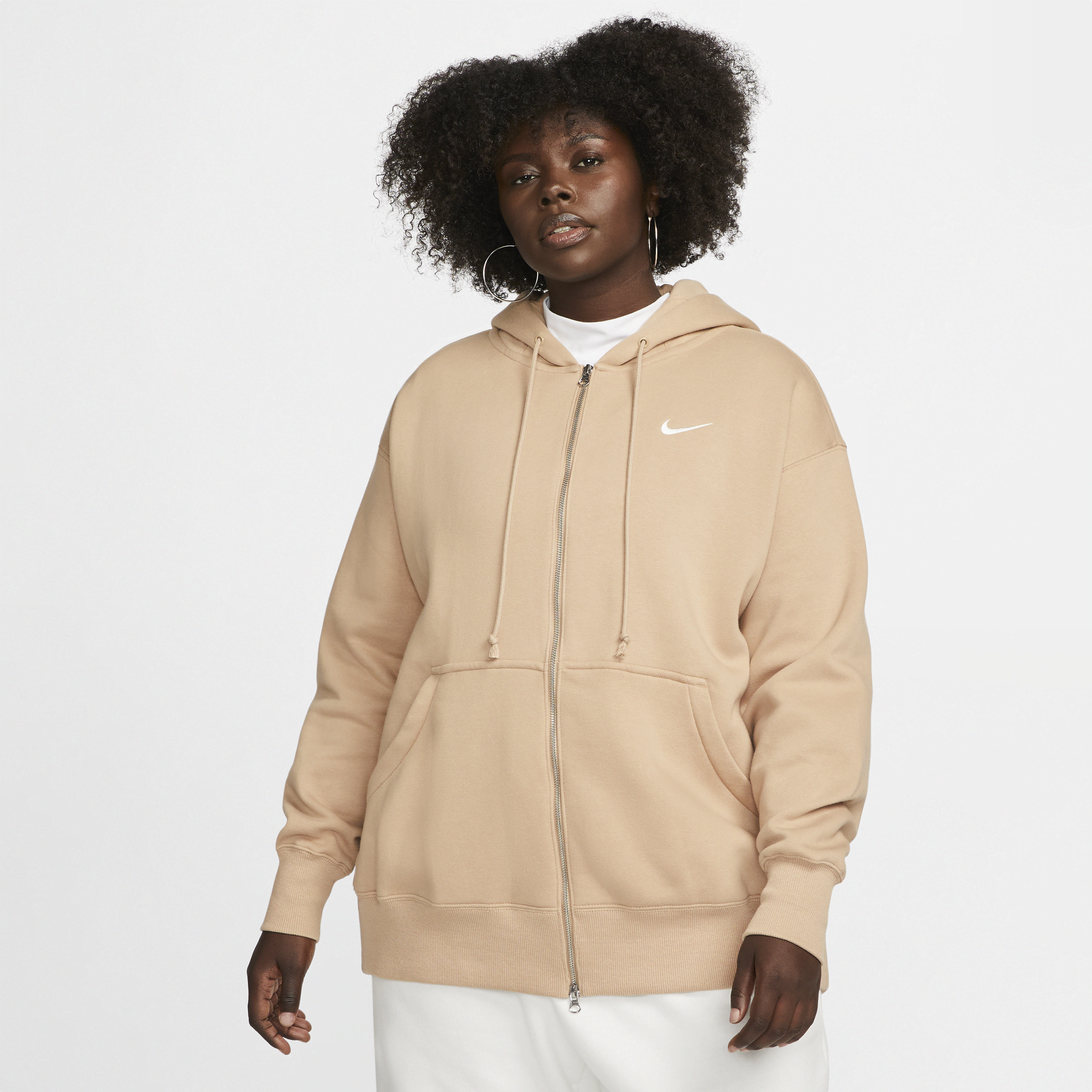 Oversized Nike Sportswear Phoenix Fleece-pullover-hættetrøje med fuld lynlås til kvinder (plus size) - brun