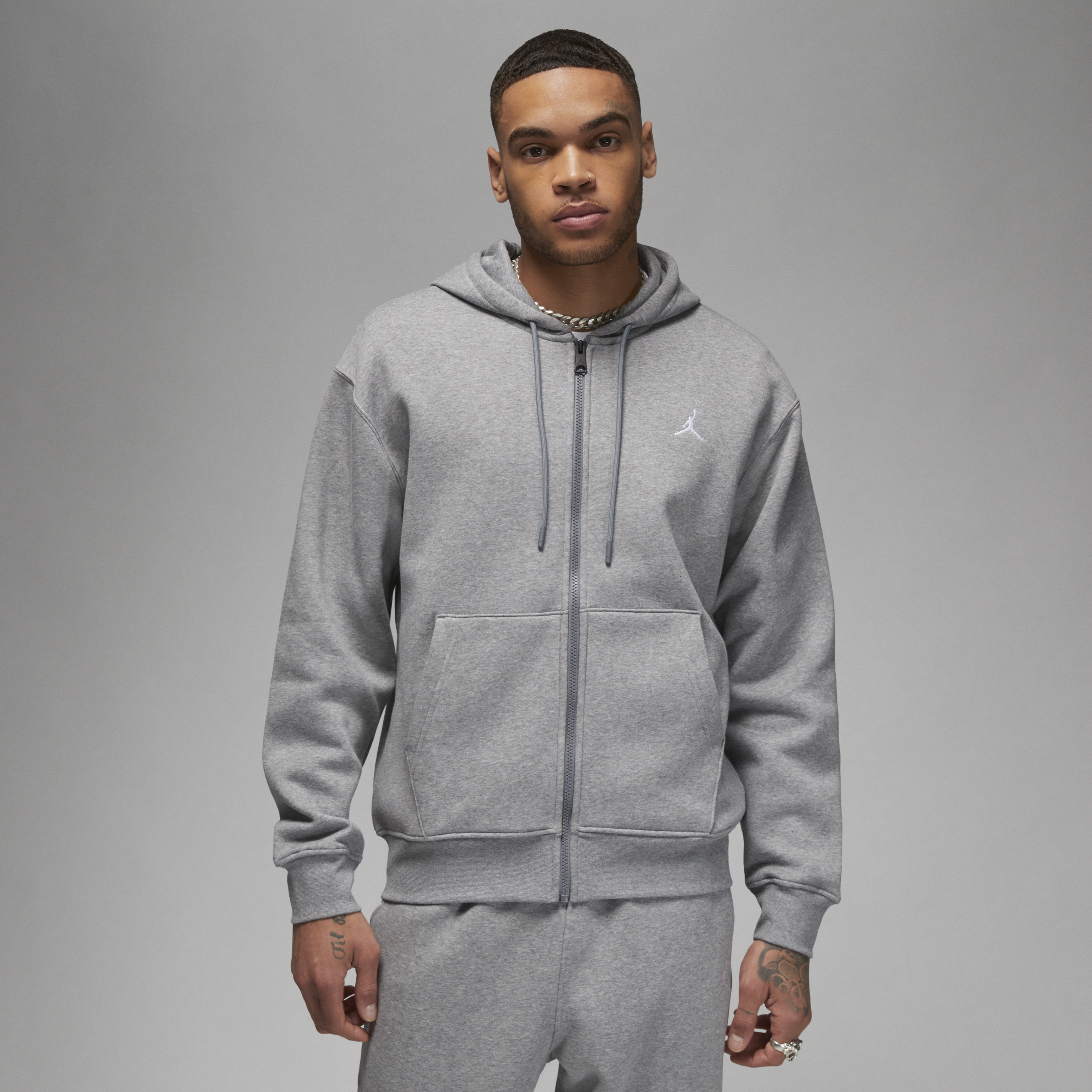Jordan Brooklyn Fleece-hættetrøje med lynlås til mænd - grå