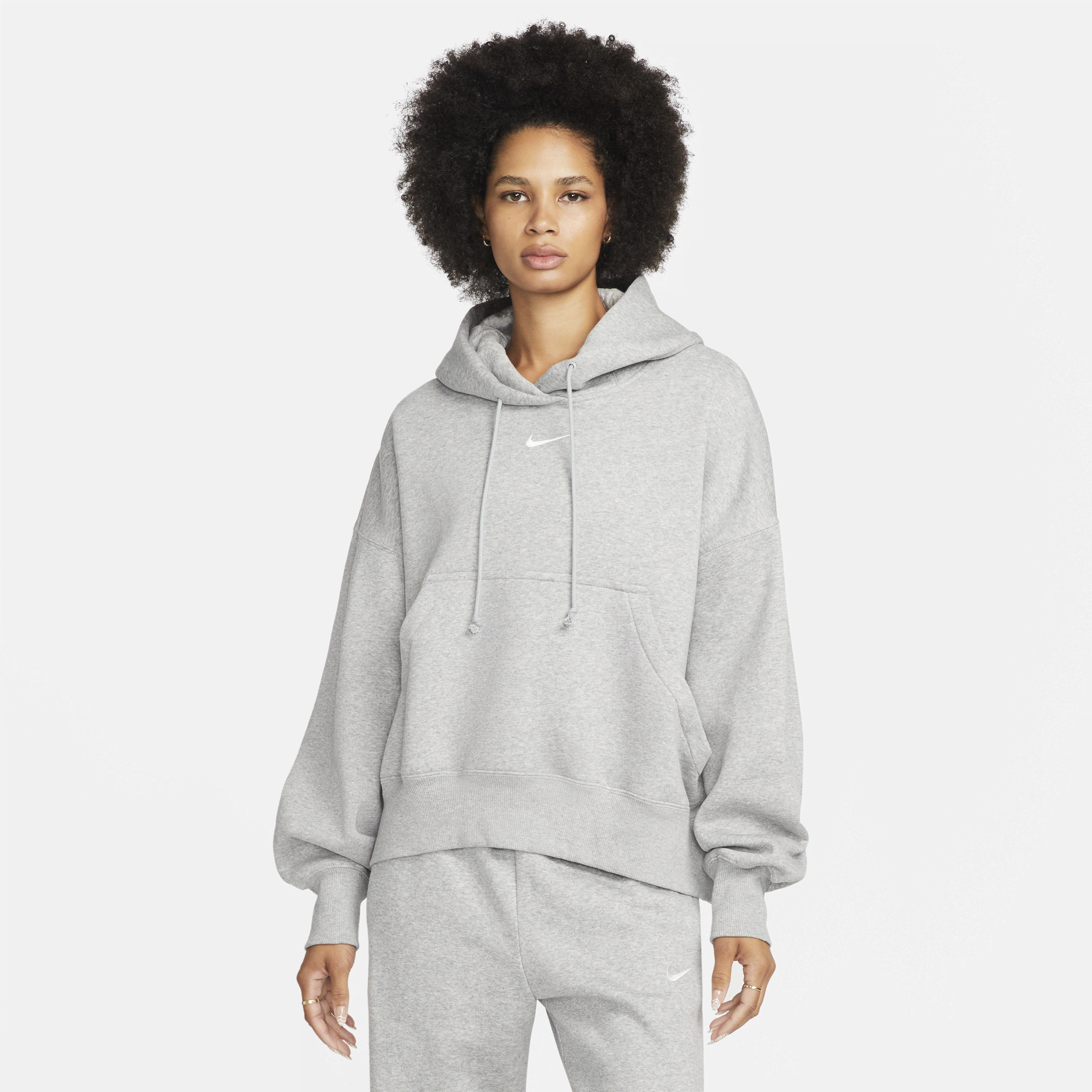 Ekstra overdimensioneret Nike Sportswear Phoenix Fleece-pullover-hættetrøje til kvinder - grå