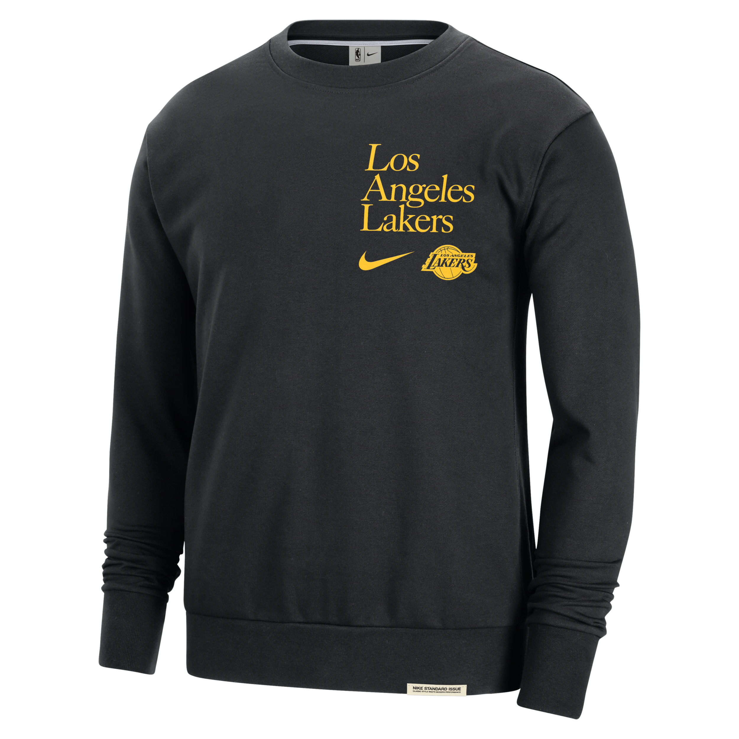Los Angeles Lakers Standard Issue Nike NBA-sweatshirt met ronde hals en Dri-FIT voor heren - Zwart