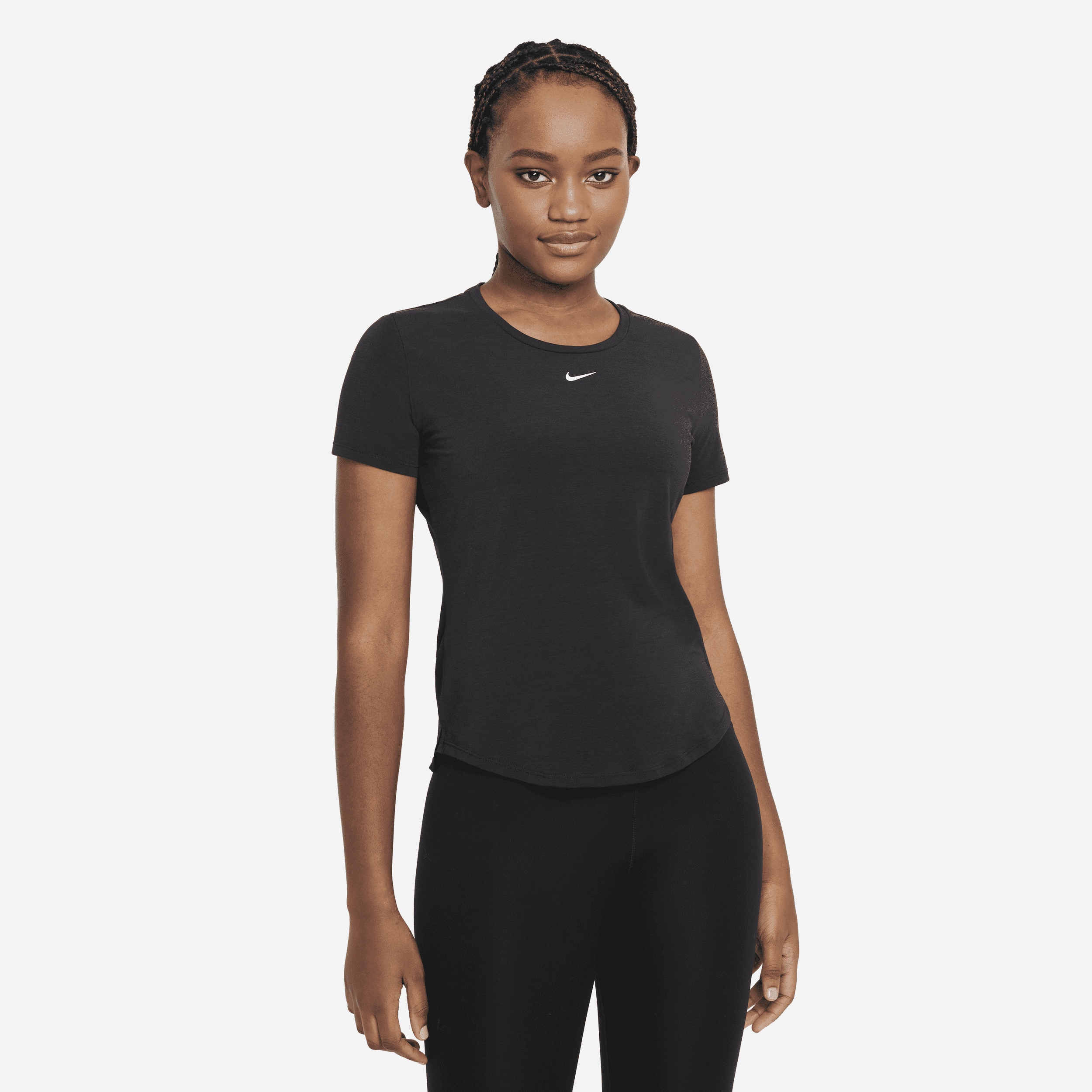 Nike Dri-FIT UV One Luxe Damestop met standaardpasvorm en korte mouwen - Zwart