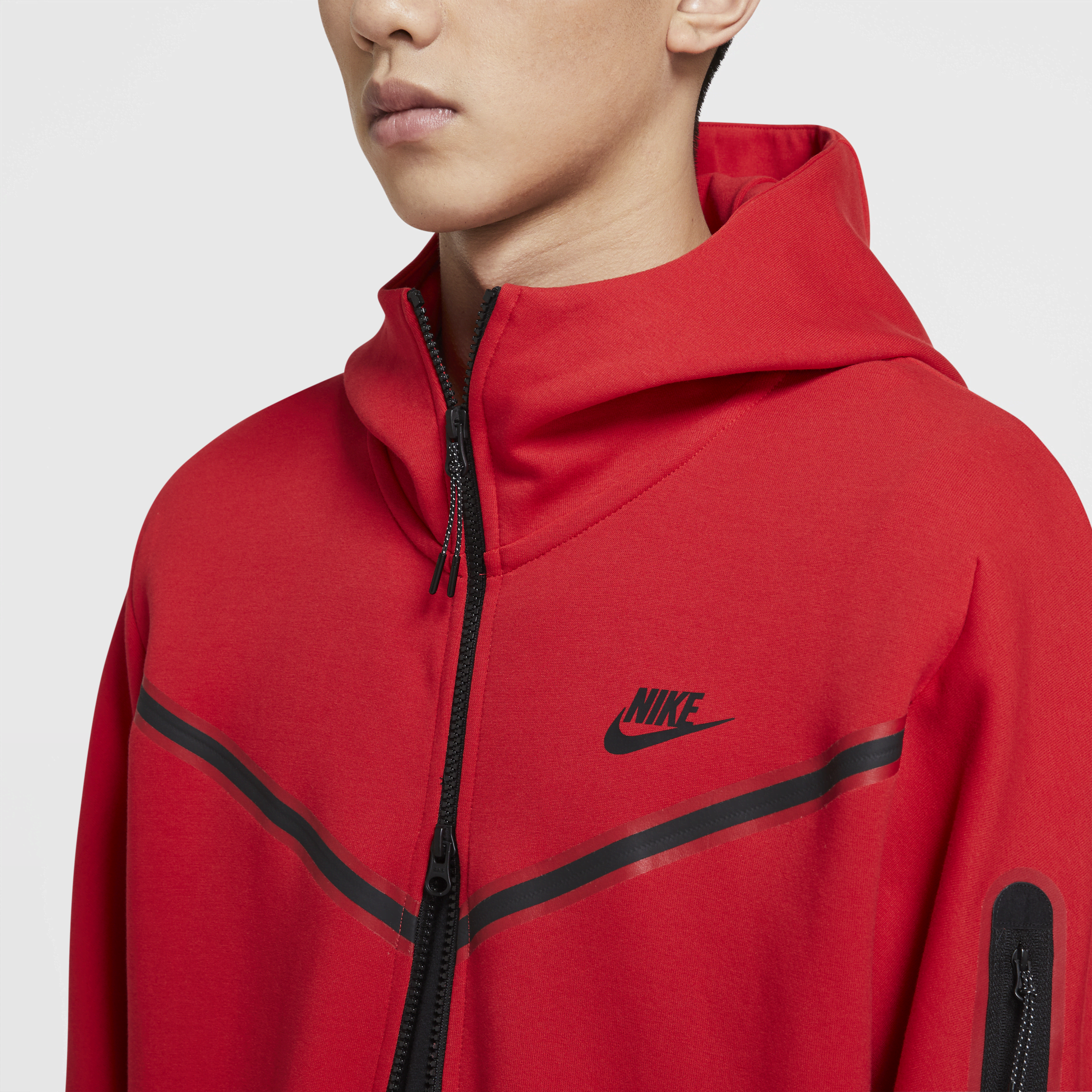 Mens Nike Tech Fleece Full Zip Hoodie - University Red | CU4489