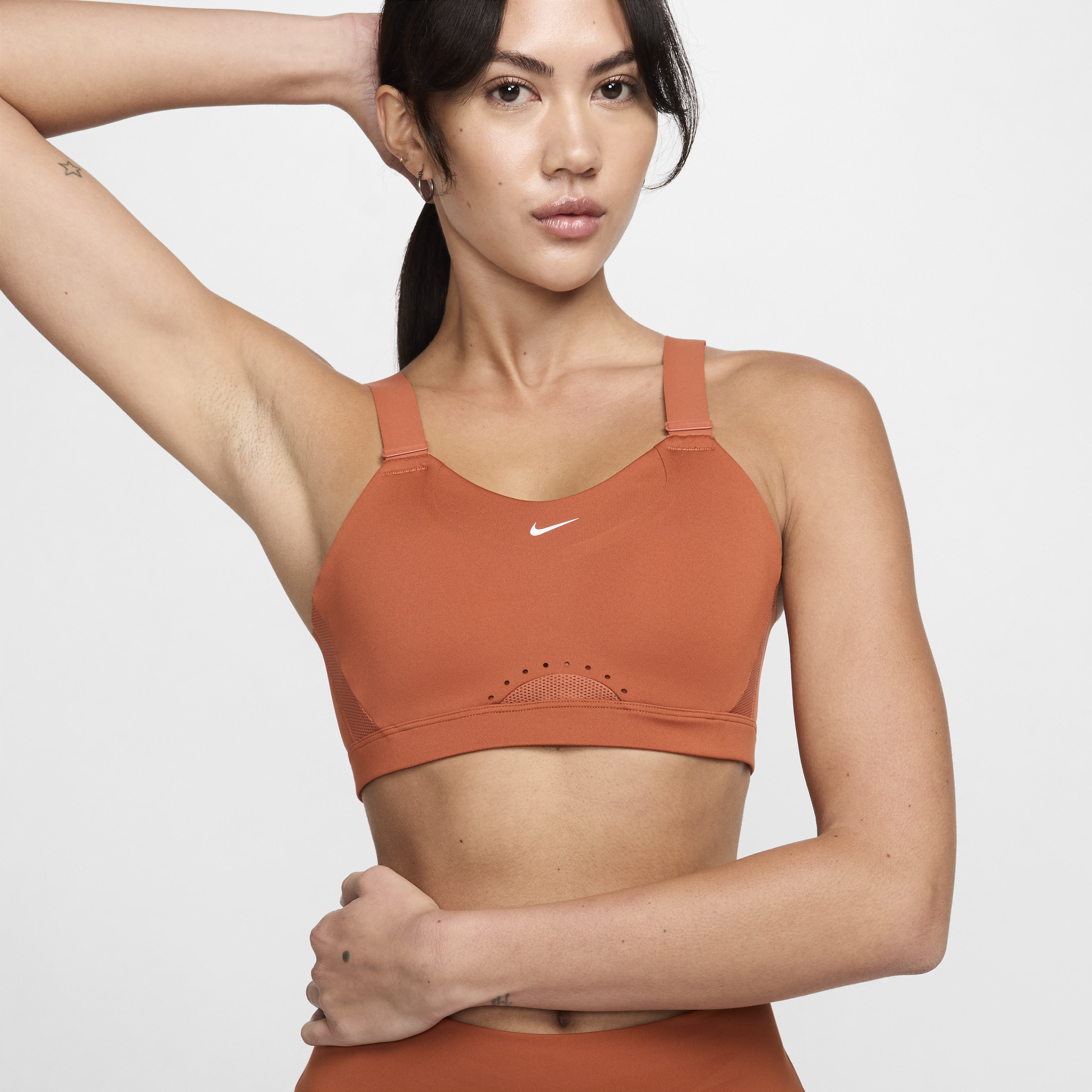 Justerbar Nike Alpha-sports-bh med højt støtteniveau og indlæg til kvinder - Orange