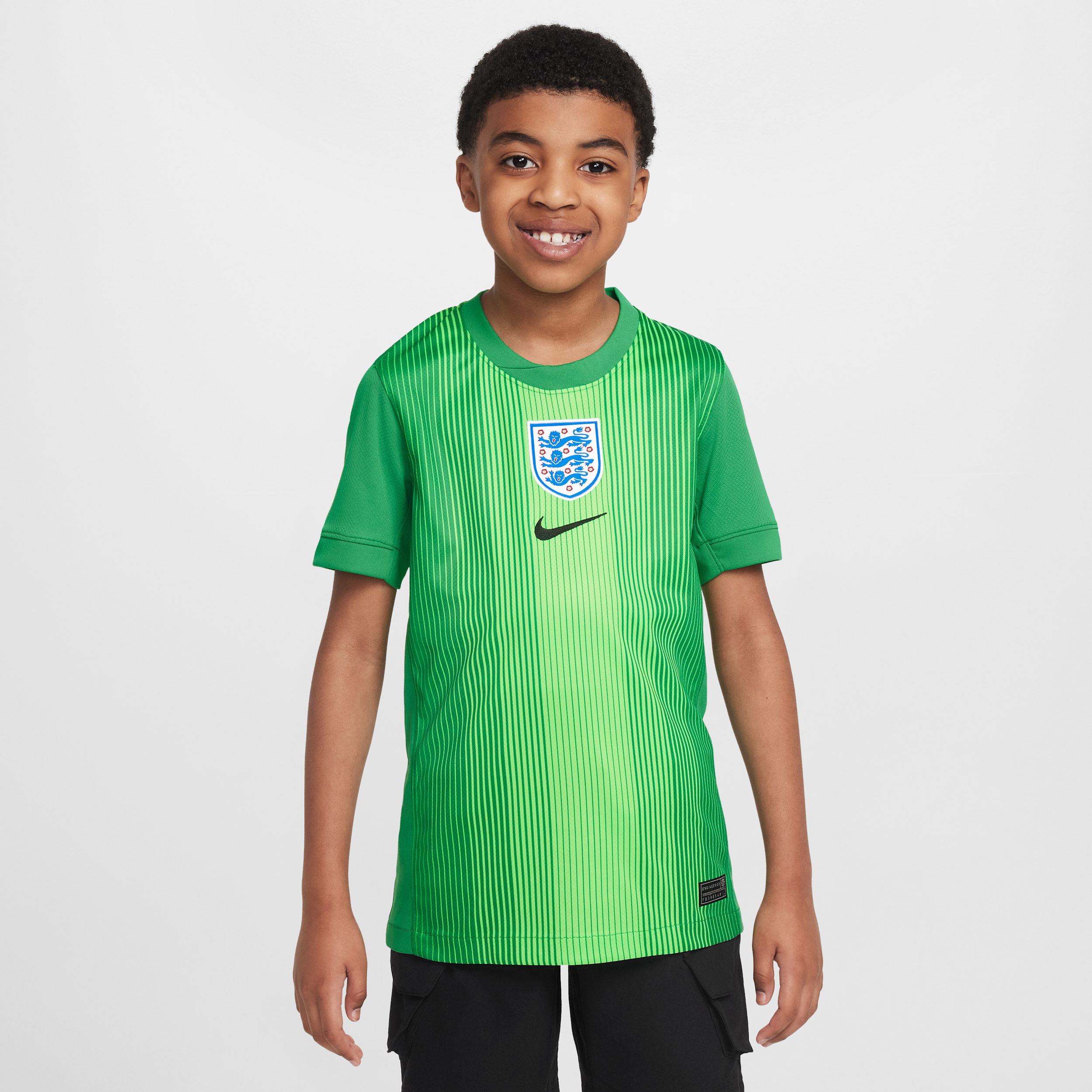 Maglia da calcio replica a manica corta Nike Dri-FIT Inghilterra 2025/26 Stadium per ragazzo/a – Goalkeeper - Verde