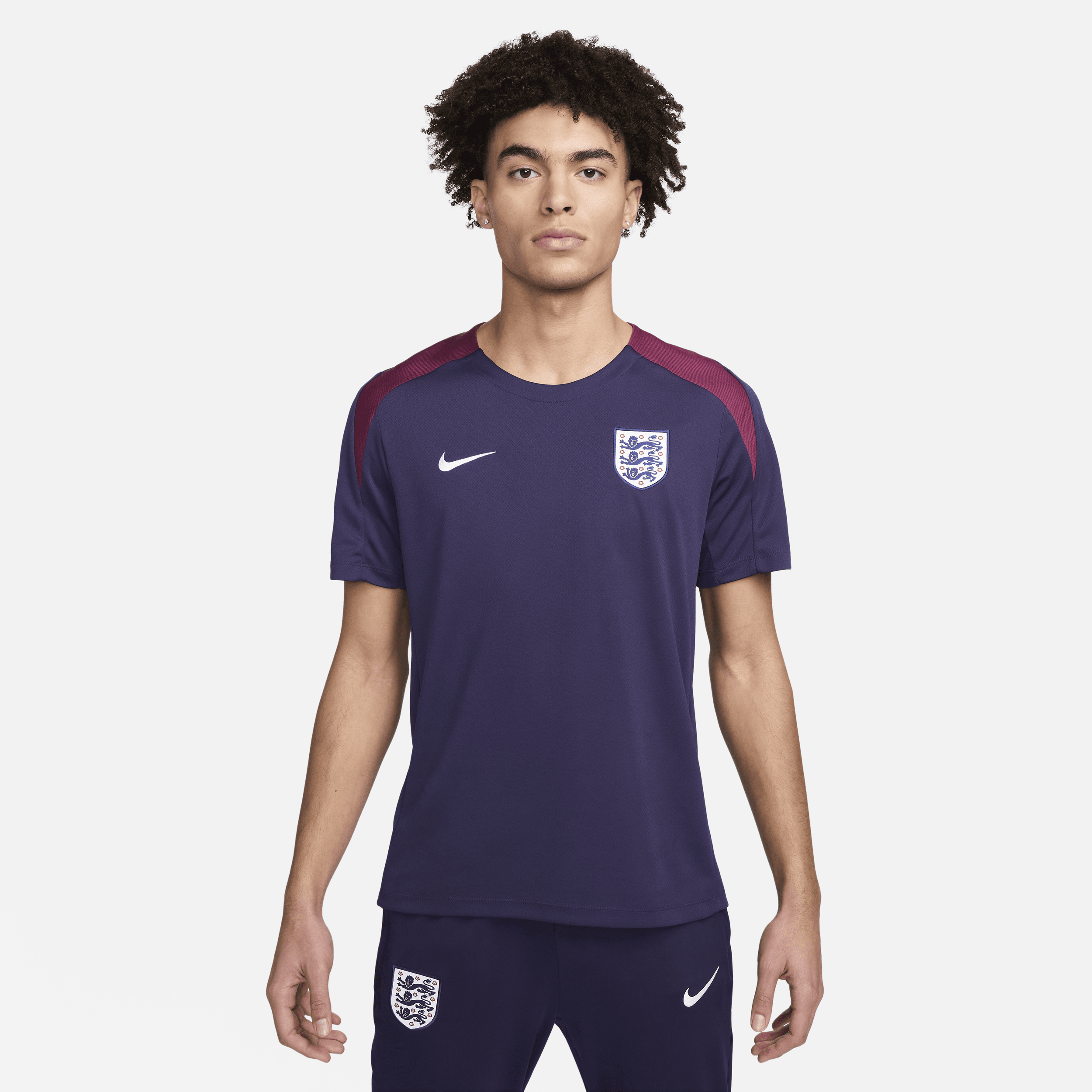 Engeland Strike Nike Dri-FIT knit voetbaltop met korte mouwen voor heren - Paars