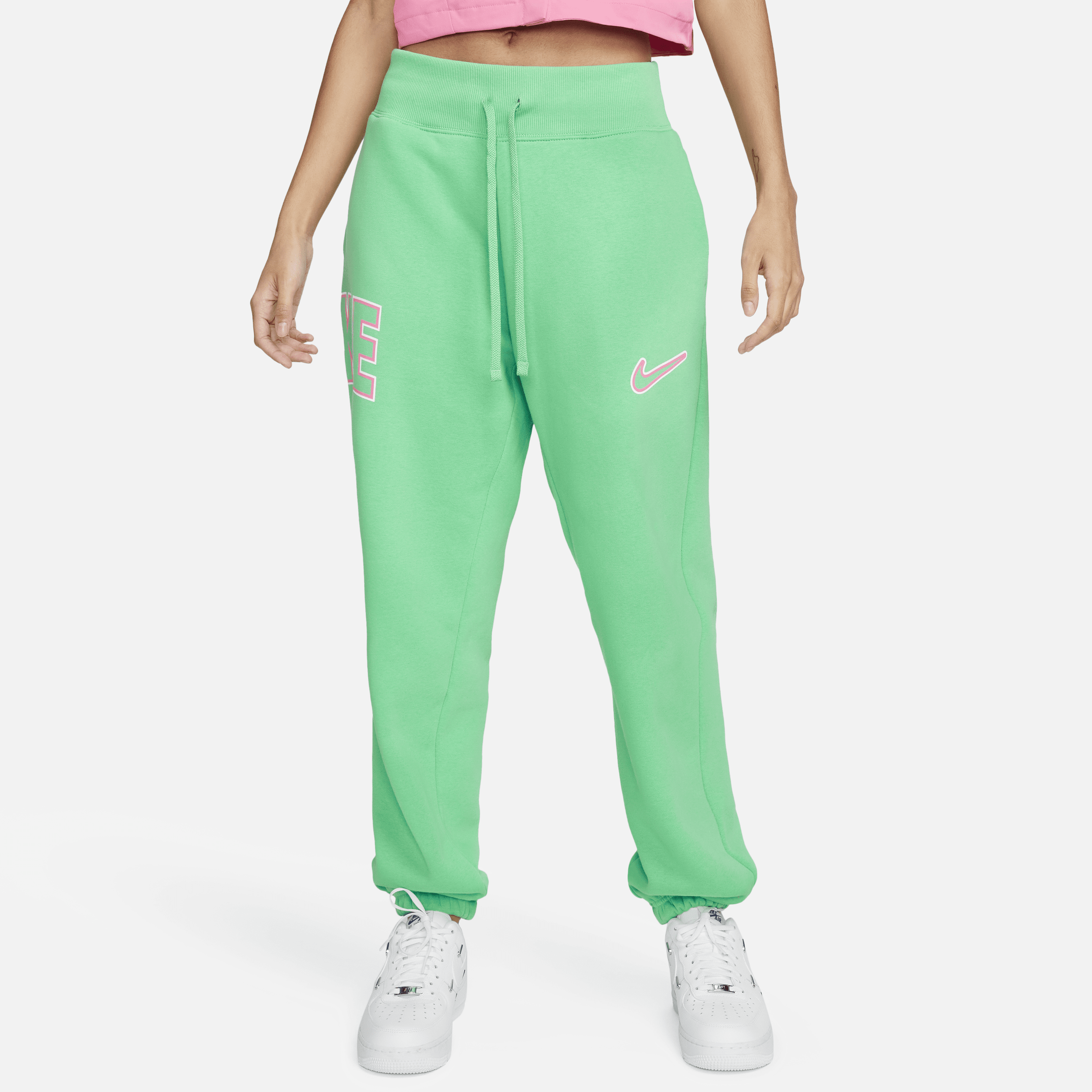Overdimensionerede Nike Sportswear Phoenix Fleece-bukser med høj talje til kvinder - grøn