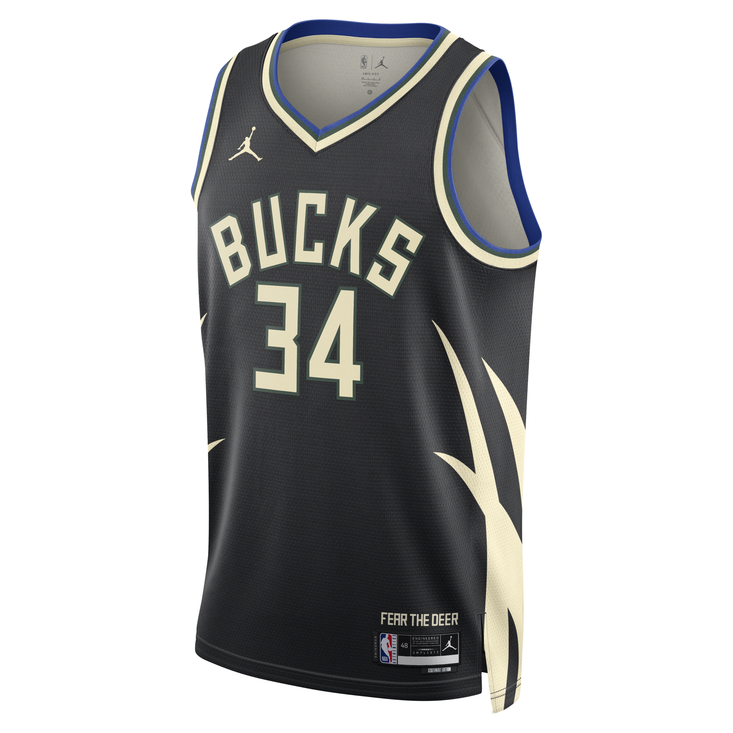Nike Milwaukee Bucks Statement Edition Swingman Jordan Dri-FIT NBA jersey voor heren - Zwart