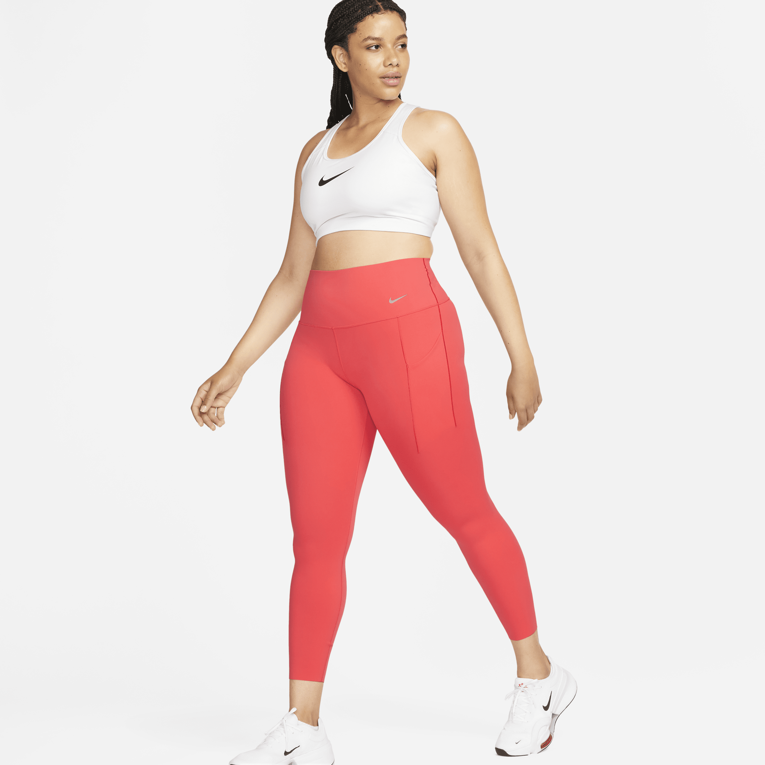 Nike Universa Leggings de 7/8 de talle alto y sujeción media con bolsillos - Mujer - Rojo