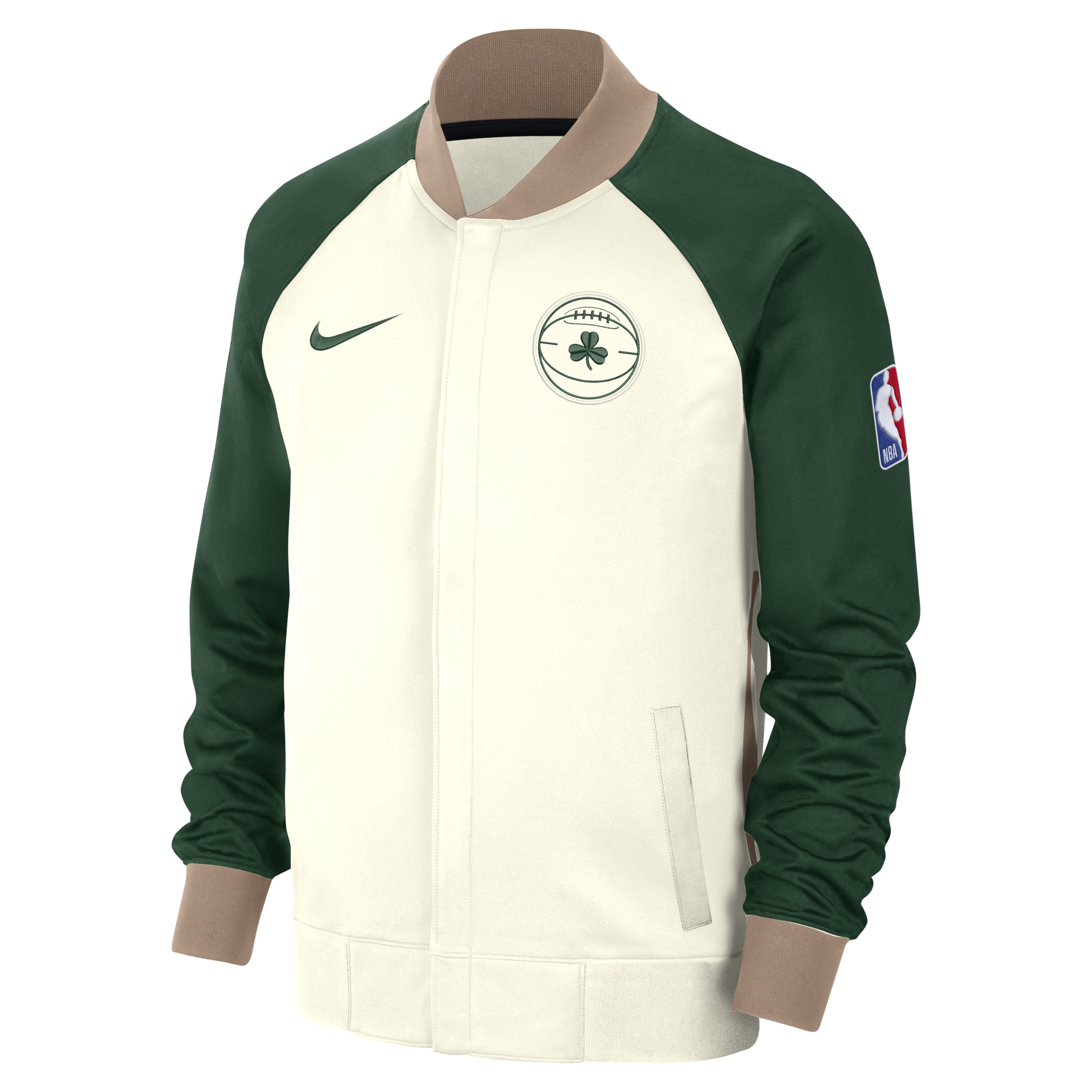 Langærmet Boston Celtics Showtime City Edition Nike Dri-FIT-jakke med fuld lynlås til mænd - hvid