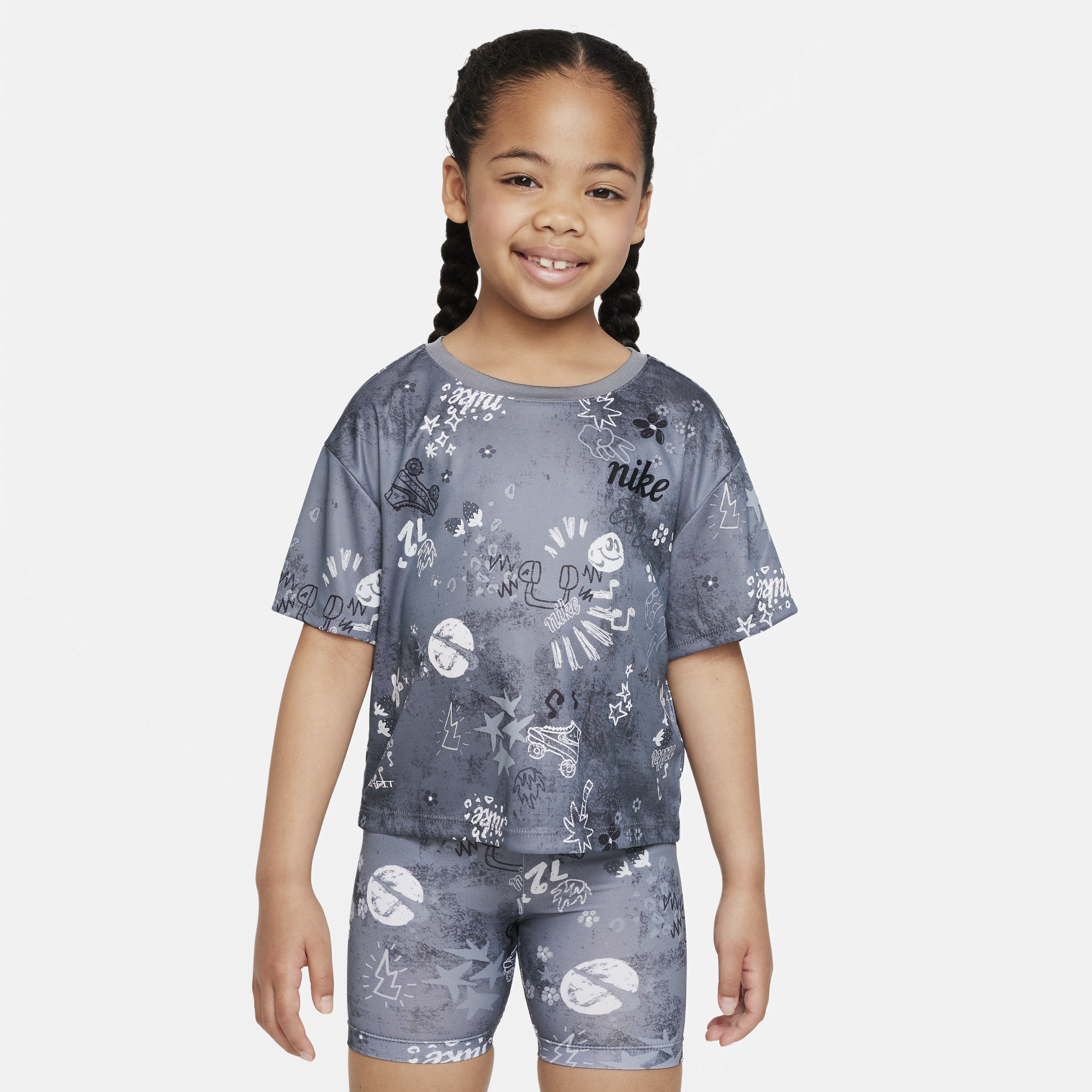 Firkantet Nike Icon Clash-T-shirt til mindre børn - grå