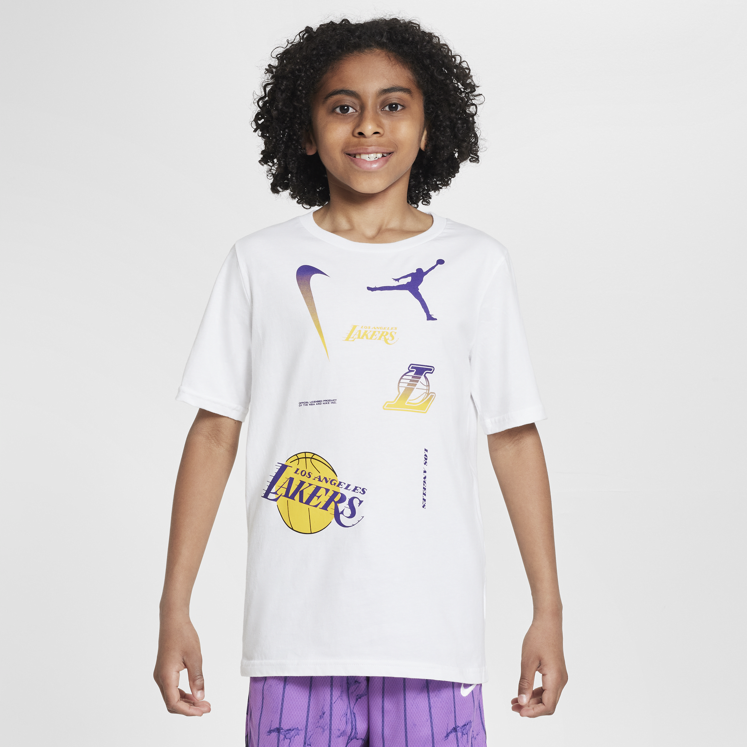 Nike Los Angeles Lakers Courtside Statement Edition Jordan Max90 NBA-shirt voor kids - Wit