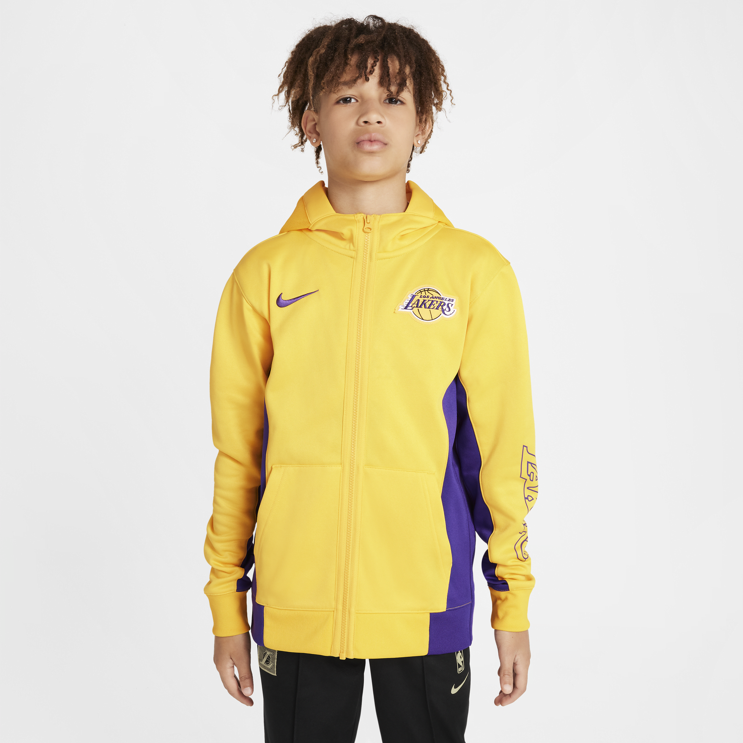 Los Angeles Lakers Showtime Sudadera con capucha y cremallera completa Nike Dri-FIT de la NBA - Niño/a - Amarillo