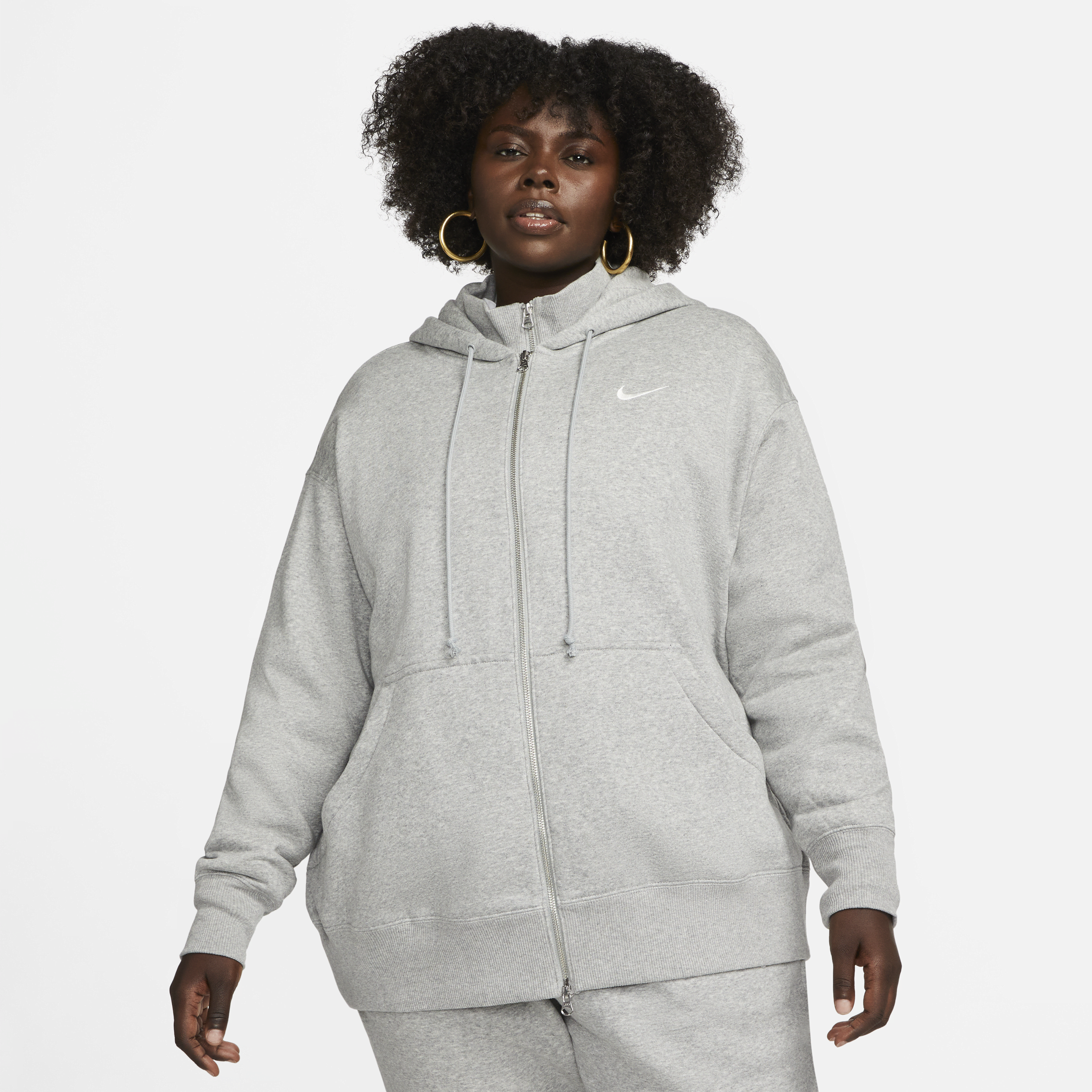 Oversized Nike Sportswear Phoenix Fleece-pullover-hættetrøje med fuld lynlås til kvinder (plus size) - grå