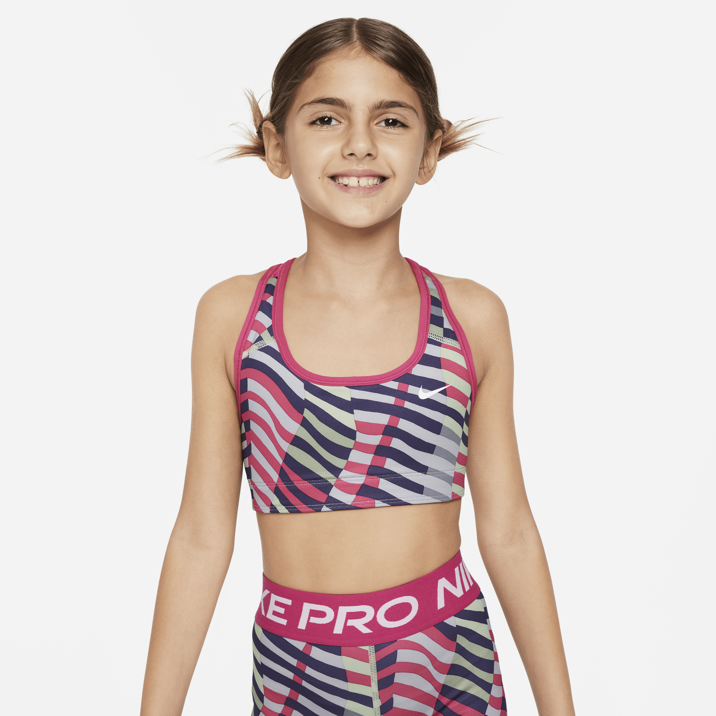 Vendbar Nike Swoosh-sports-bh til større børn (piger) - Pink