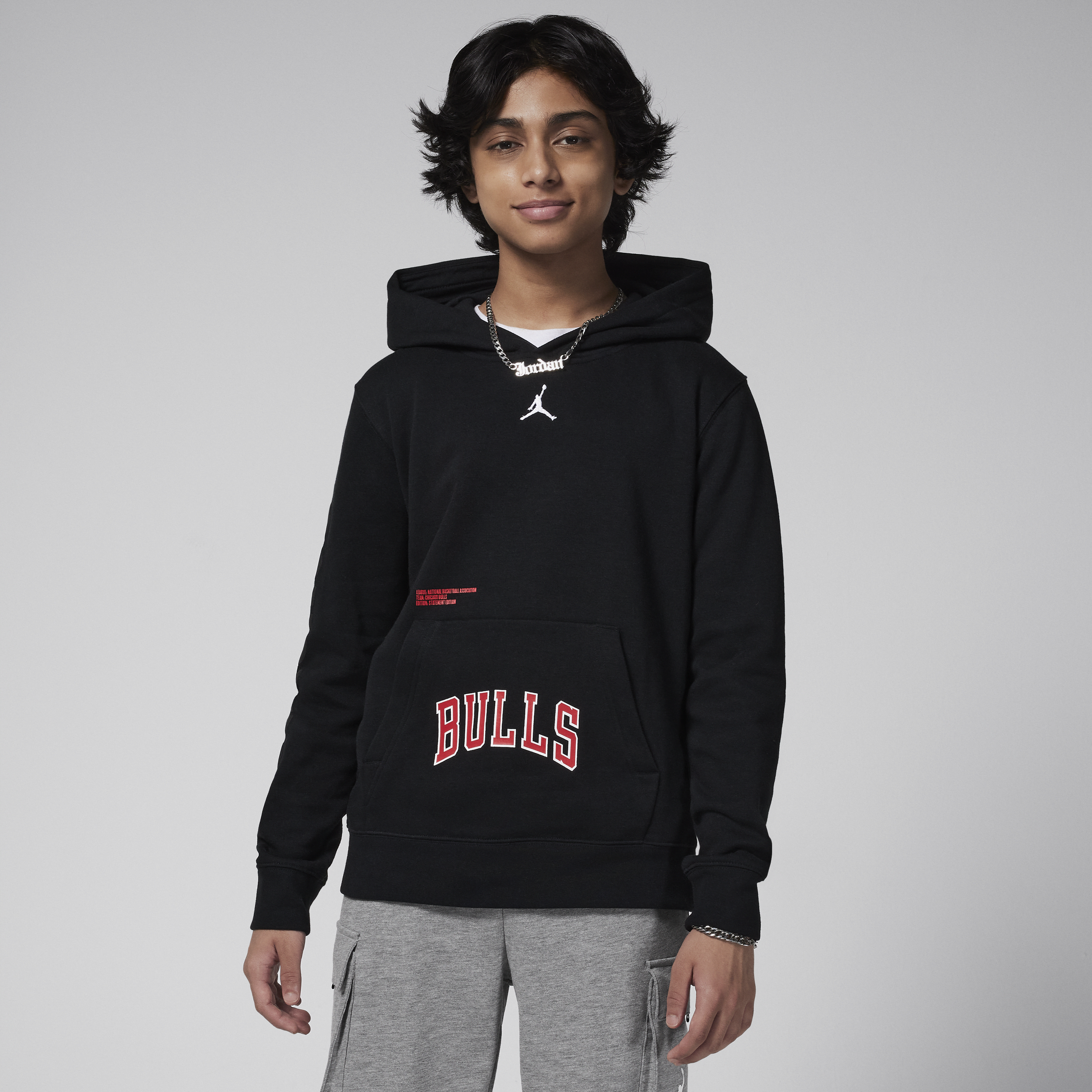 Nike Chicago Bulls Courtside Statement Edition Sudadera con capucha de tejido Fleece Jordan NBA - Niño/a - Negro