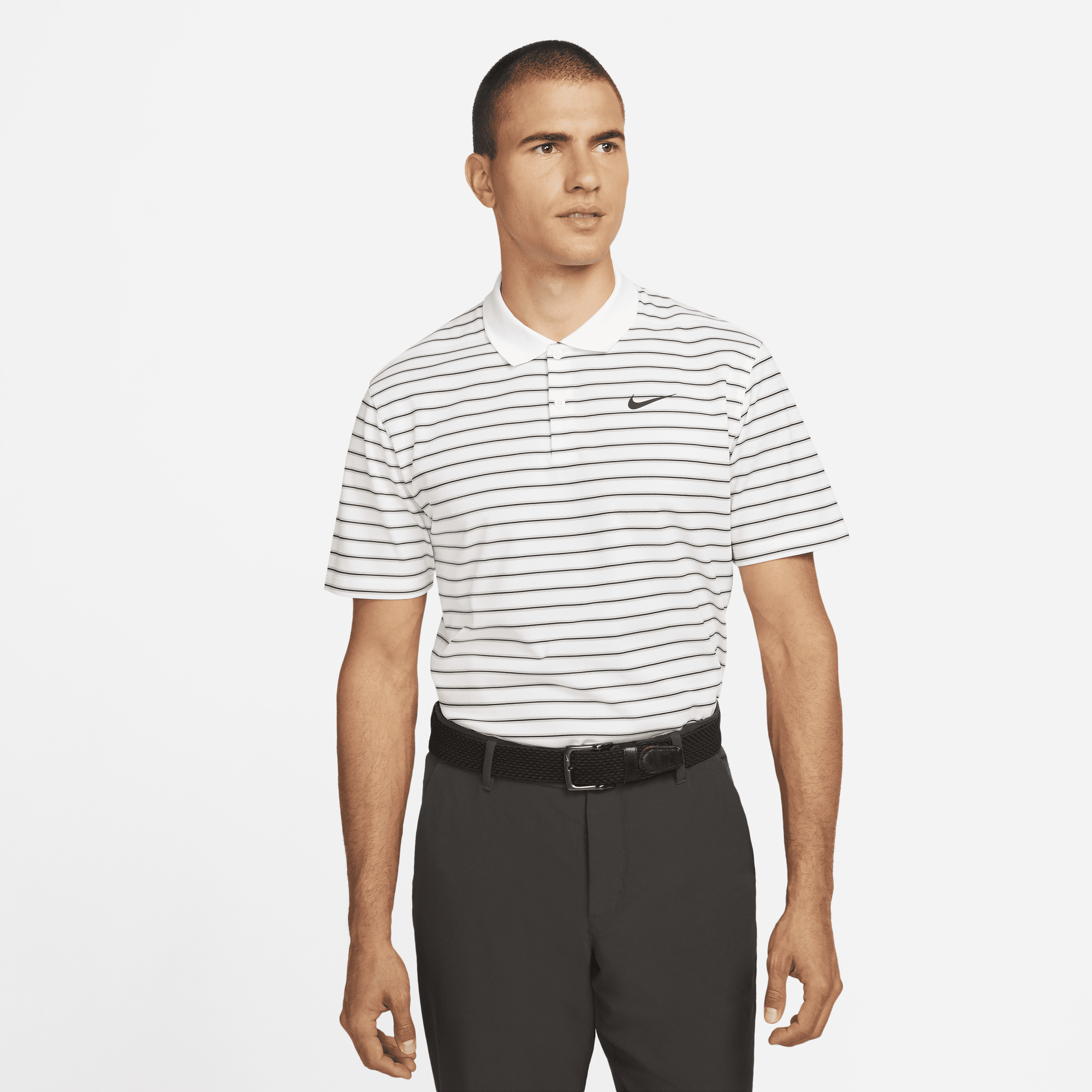 Nike Dri-FIT Victory-stribet golfpolo til mænd - hvid