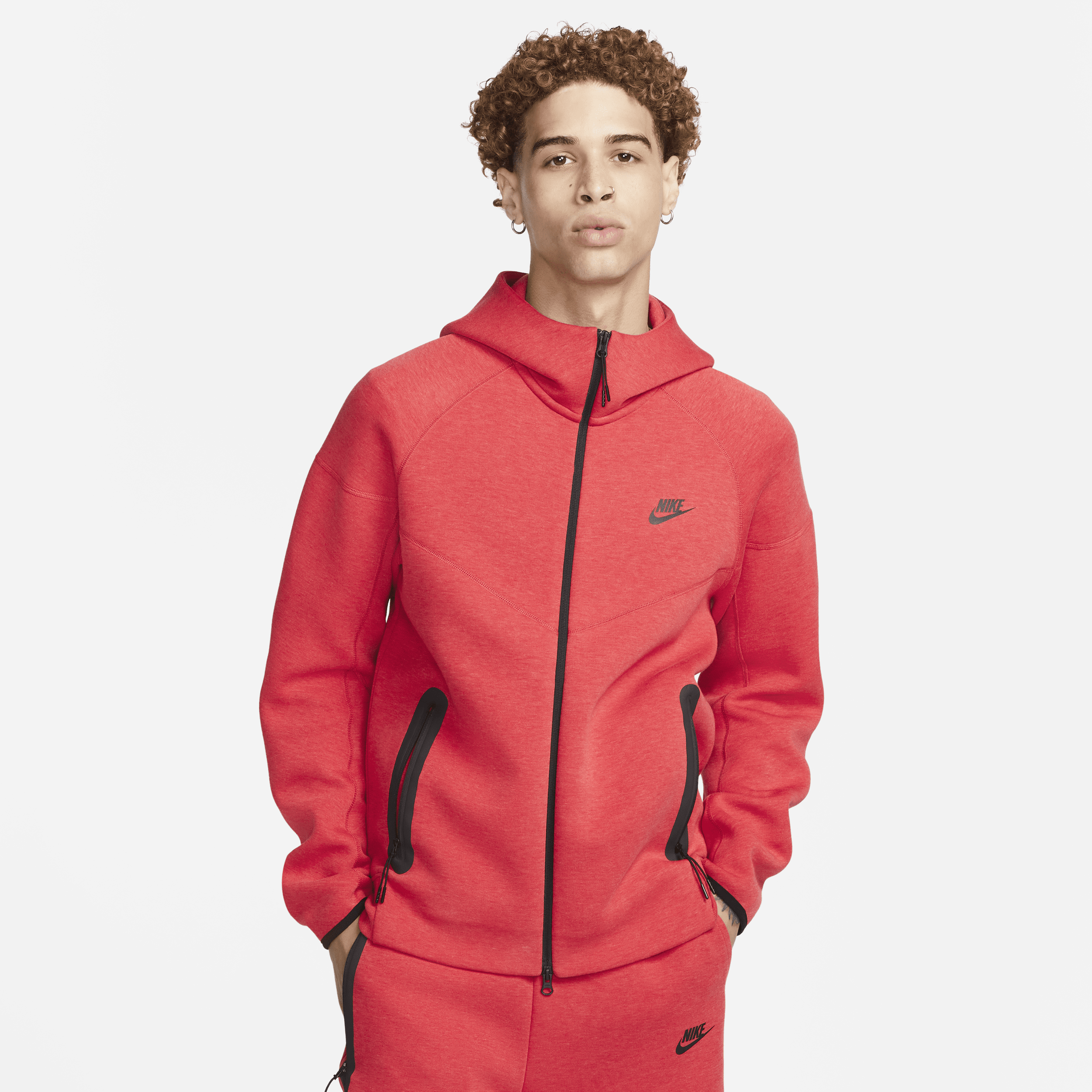 Nike Sportswear Tech Fleece Windrunner-hættetrøje med lynlås til mænd - rød