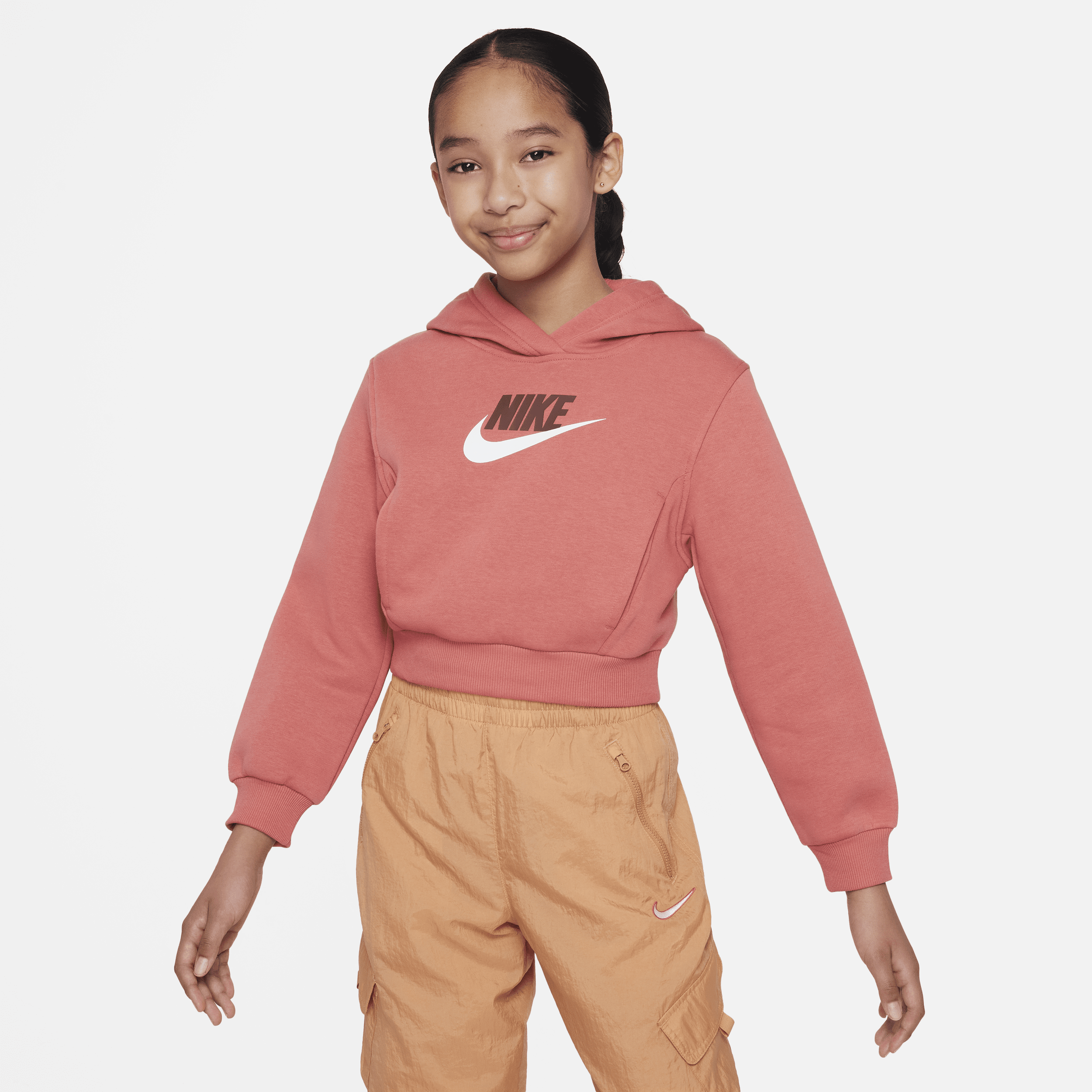 Kort Nike Sportswear Club Fleece-hættetrøje til større børn (piger) - rød