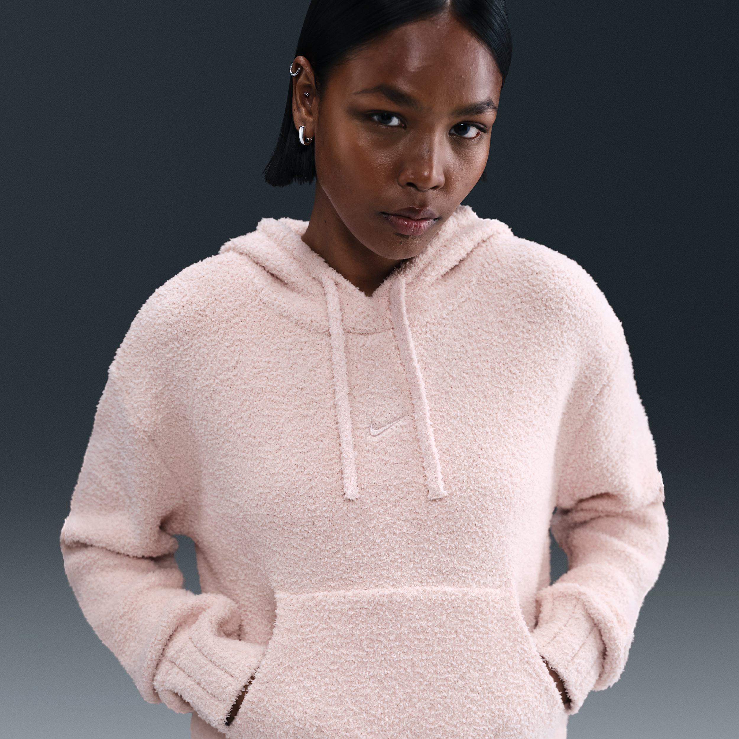 Nike Phoenix Cozy Bouclé Sudadera con capucha Knit de ajuste holgado - Mujer - Rosa