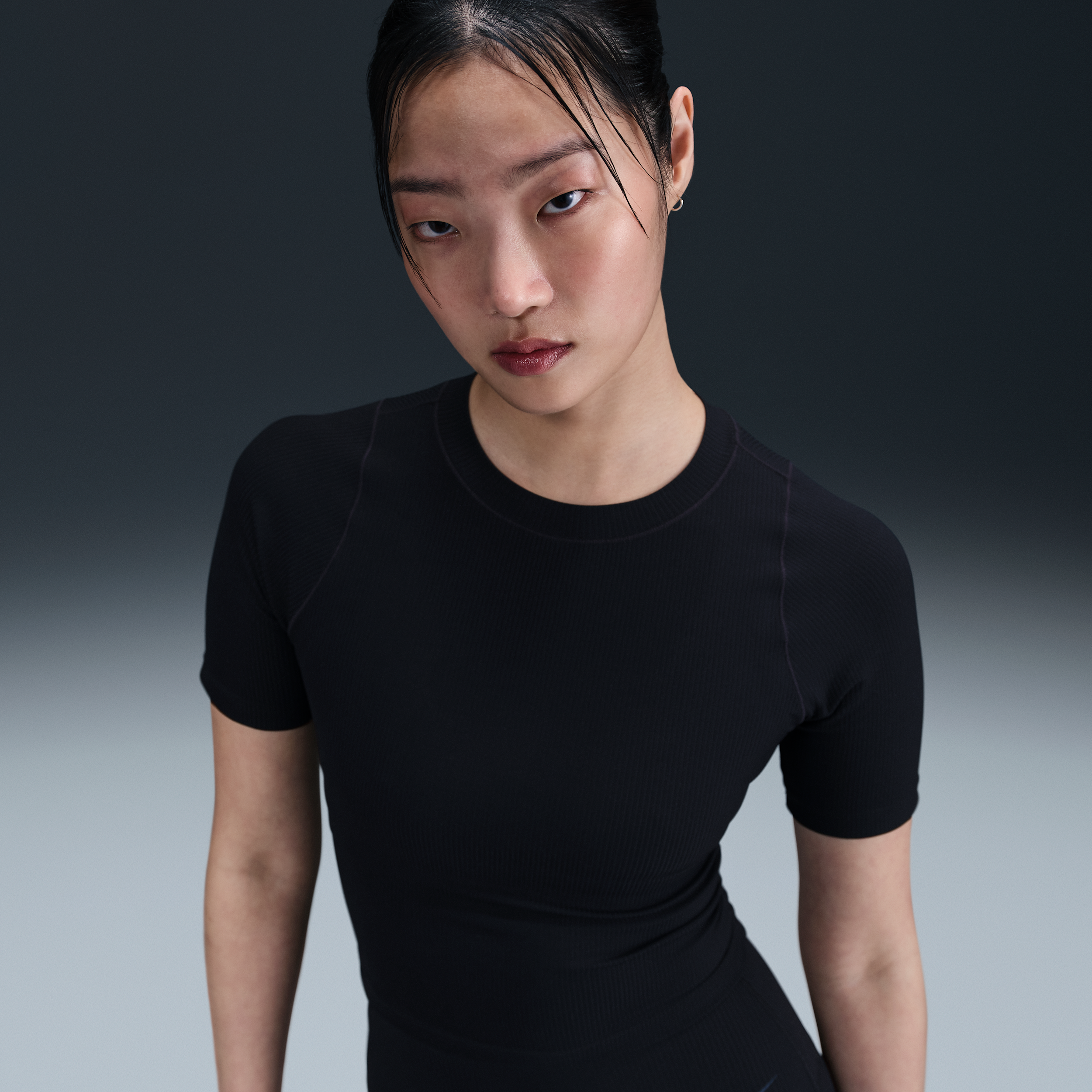 Top a manica corta Dri-FIT Nike Zenvy Rib – Donna - Nero